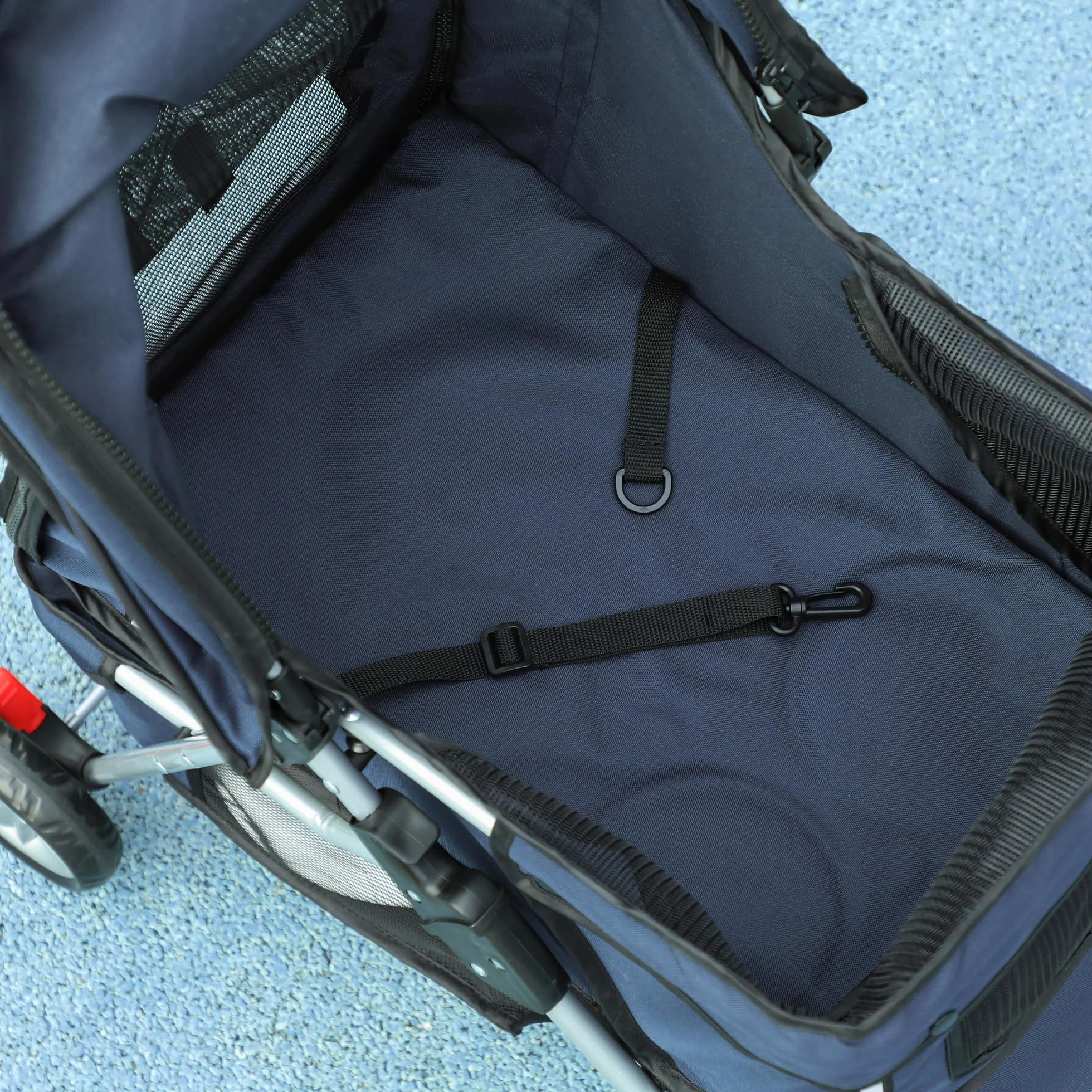 PawHut Poussette Buggy Pliable Animaux Chien Chat, Chariot Pliant avec Porte-Gobelet Panier Roues Frein, Tissu 600D Oxford, 75x45x97 cm Bleu Foncé