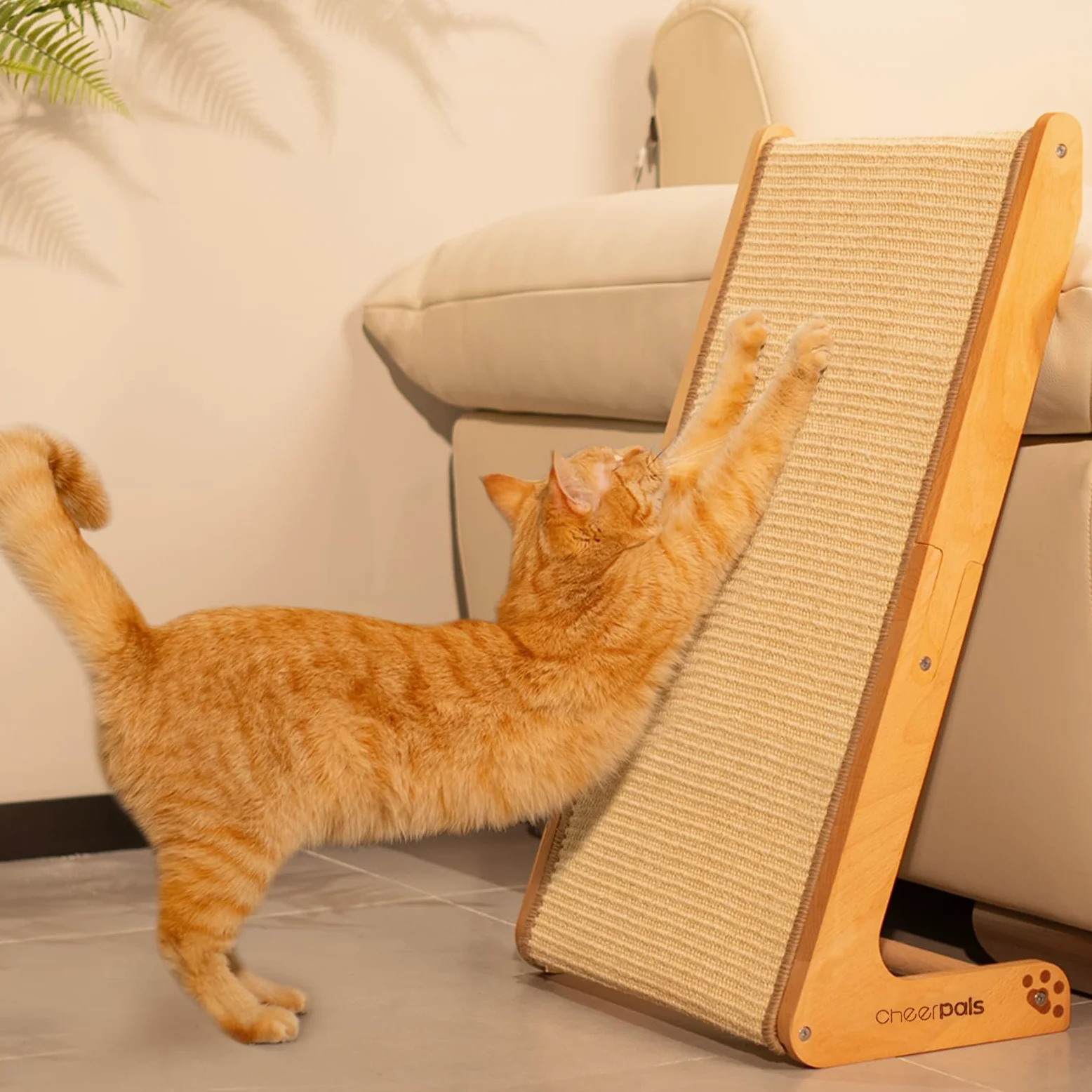 CheerPals Arbre à chat double face en sisal pour chat - 63 cm de haut - Bois de hêtre massif et sisal naturel - Arbre à chat en forme de L pour tous les chats - Pour jouer, se détendre
