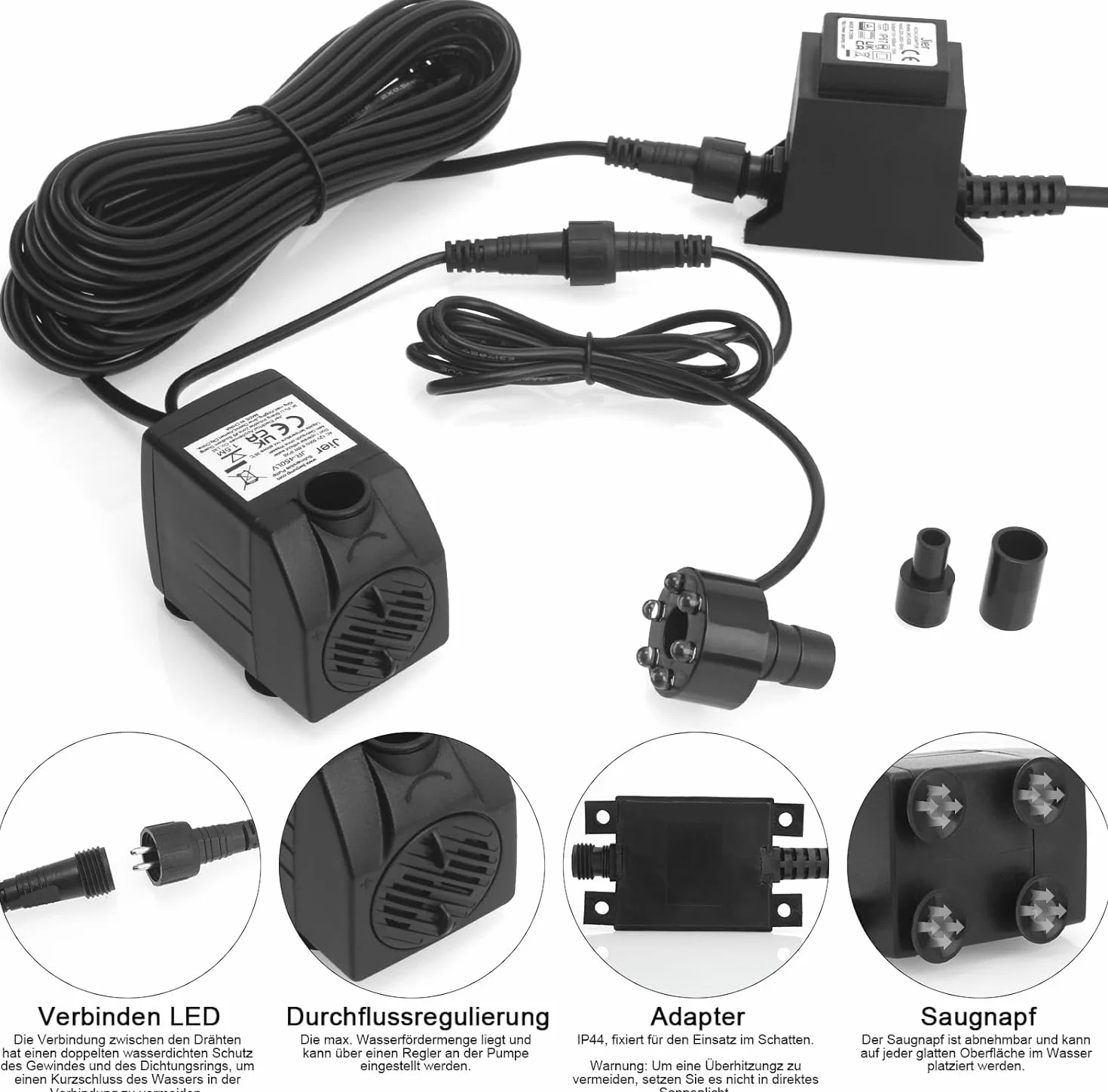 Pompe à Eau Submersible 12V AC 800L/H avec LED et Câble 10m pour Fontaine, Bassin, Jardin