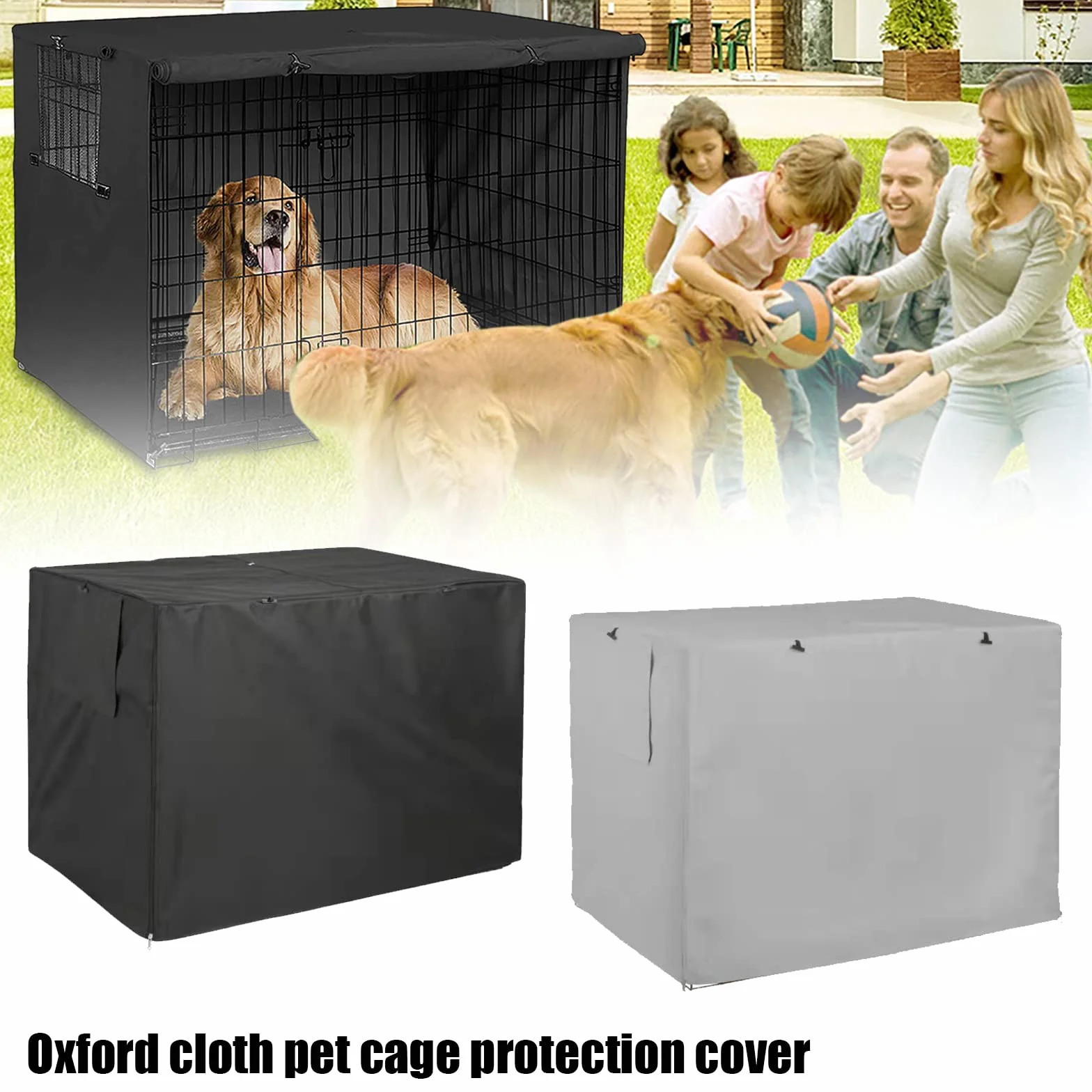 Housse de cage pour chien Imperméable Coupe-vent Double Porte Noir M
