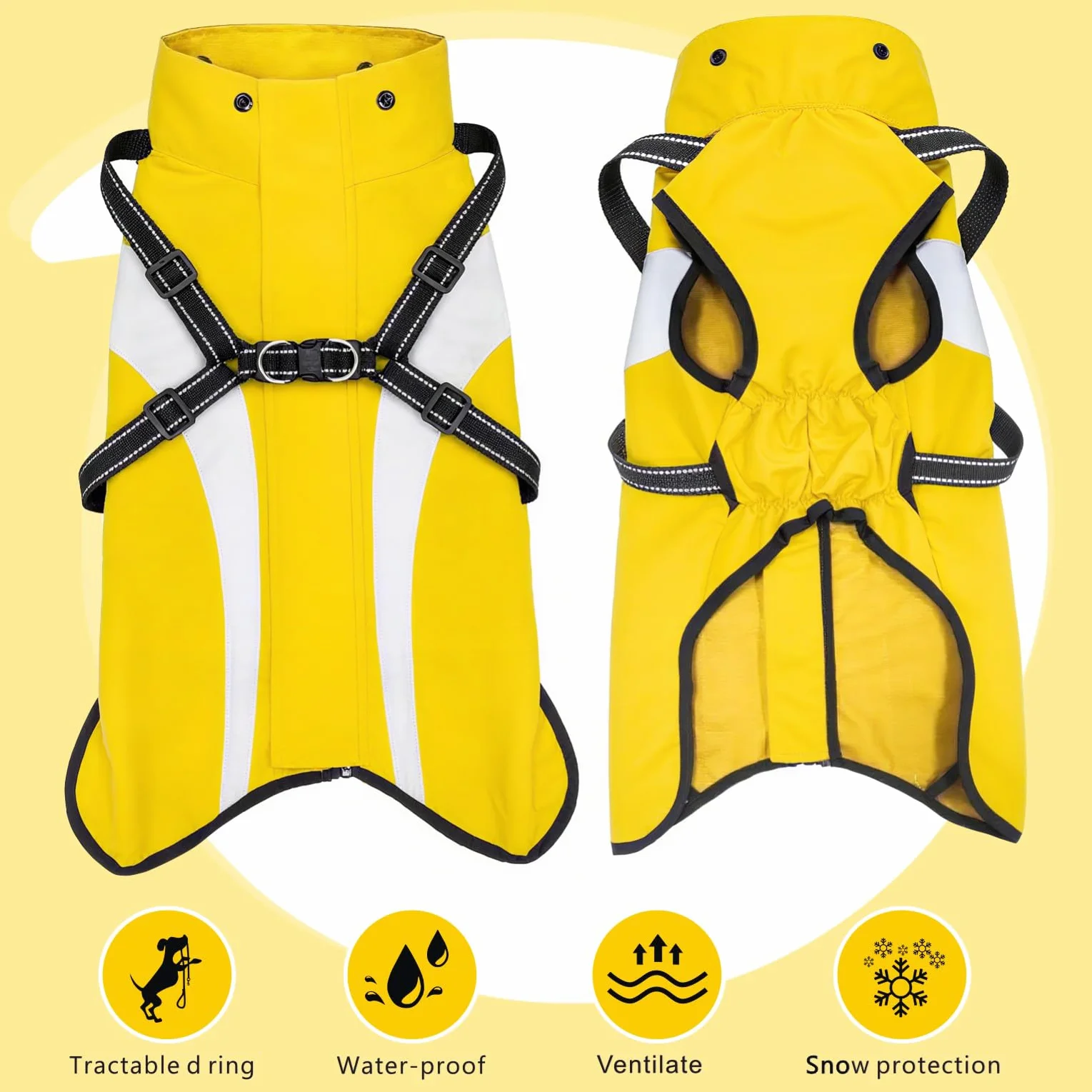 Imperméable Chien Réfléchissant Veste de Pluie à Capuche Poncho pour Petits Moyens Grands Chiens S-XXL (Jaune, XL)
