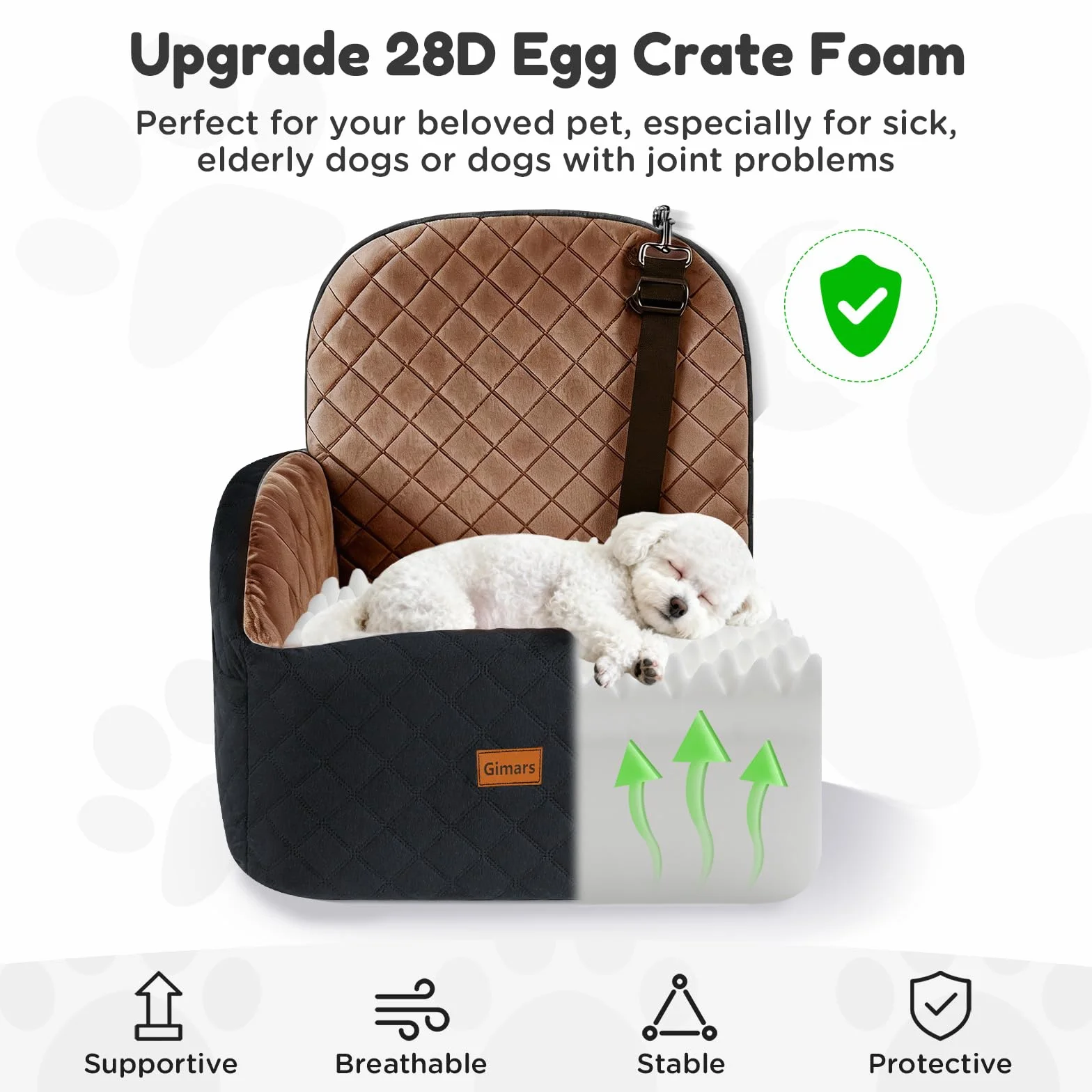Gimars Siège Auto Chien Réversible Peluche pour Petits/Moyens Chiens Jusqu'à 16kg, Amovible Lavable, Antidérapant, Panier Voiture avec Mousse 28D 15cm