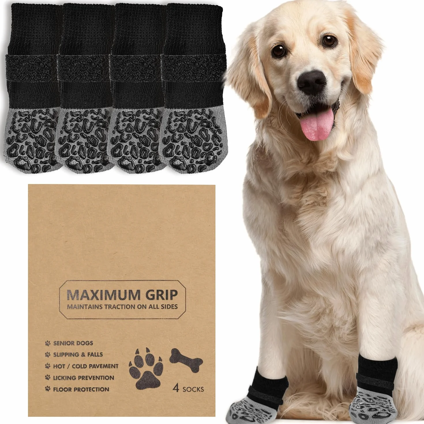 Chaussettes antidérapantes pour Chiens Protection des Pattes Grip supplémentaire Lécher Glisser Motif Léopard Taille L