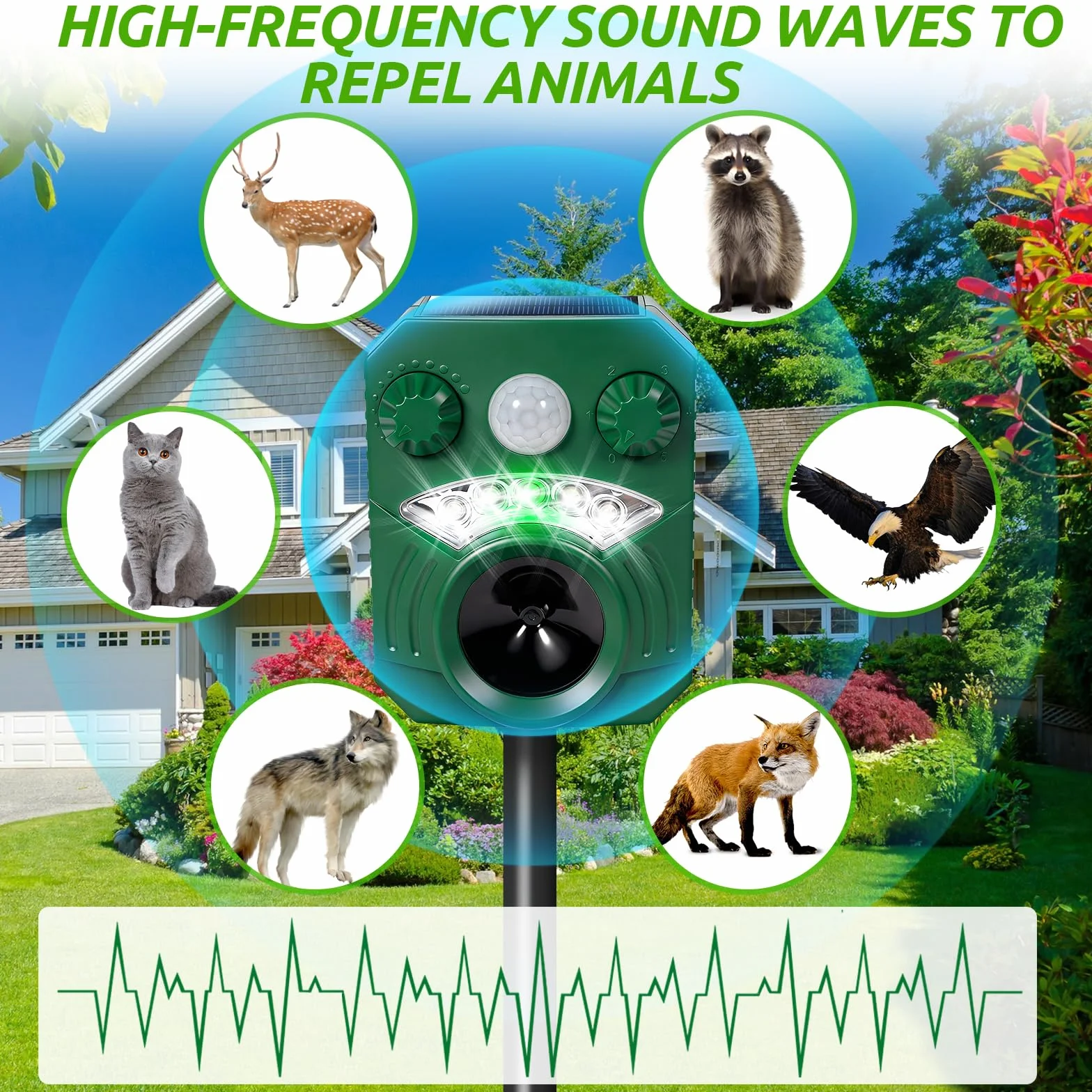 Répulsif Chat Ultrason Solaire avec Détecteur de Mouvement Anti Chiens Rongeurs