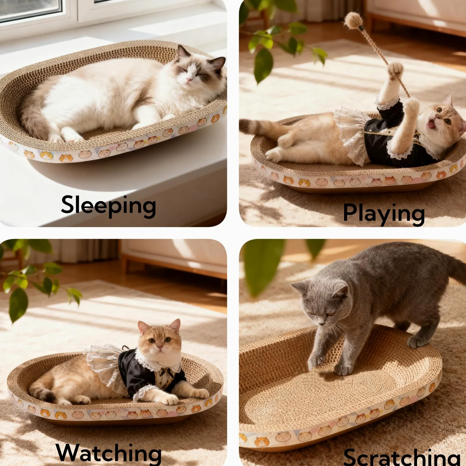 Lot de 3 Griffoirs pour Chat en Carton, Grand Panier Grattoir Ovale Tapis à Griffer d'Intérieur, Coussin Lit Bol à Gratter en Forme de Nid, Protecteur de Meubles pour l'Entretien des Griffes