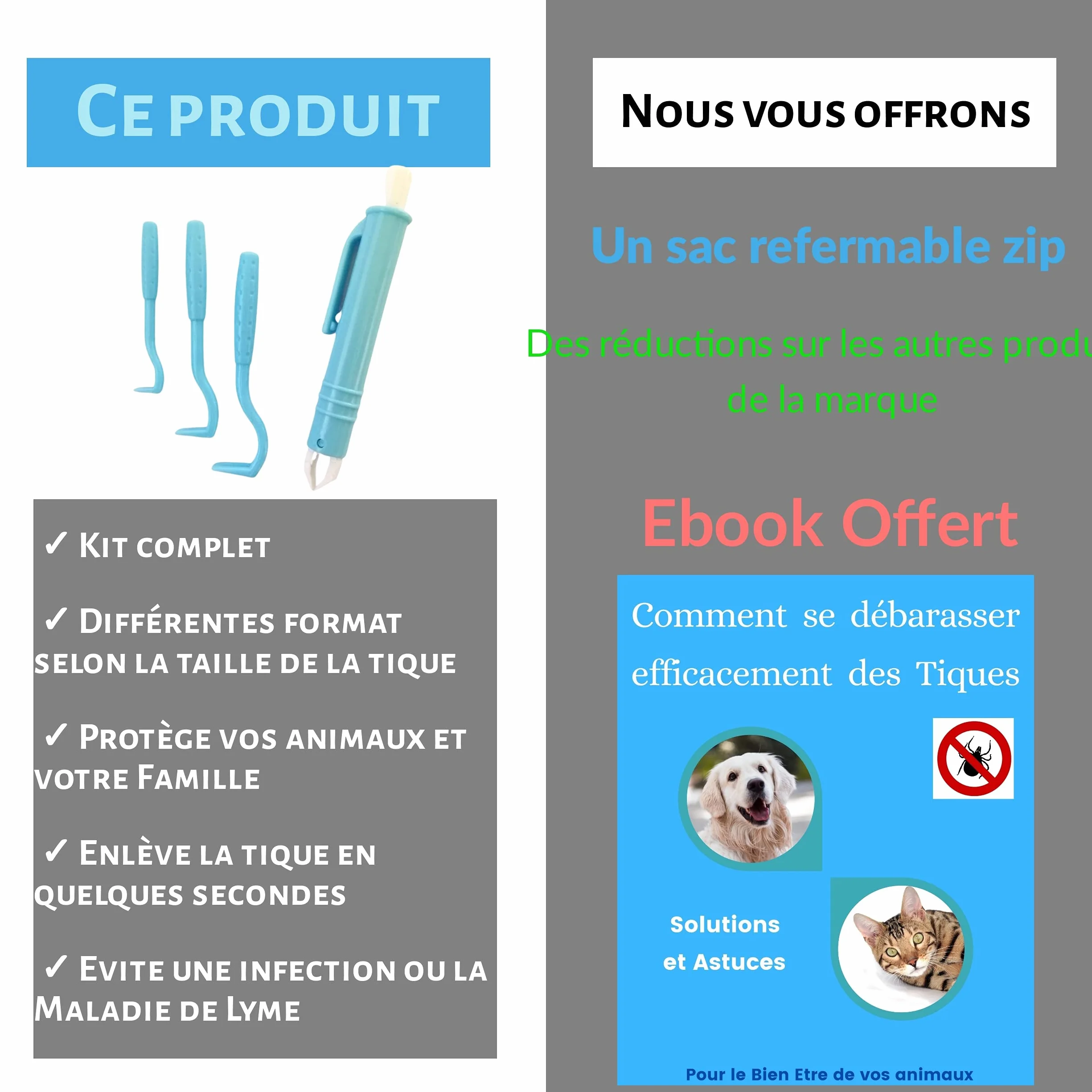 Tire Tique Pince a Tique et Crochets Anti tiques pour Chat Chien Humain. Tick Remover Produit à Tique, Antiparasitaire Retire/enlève/supprime/Attrape parasites, Kit de Crochet 4 pcs 3 Tailles