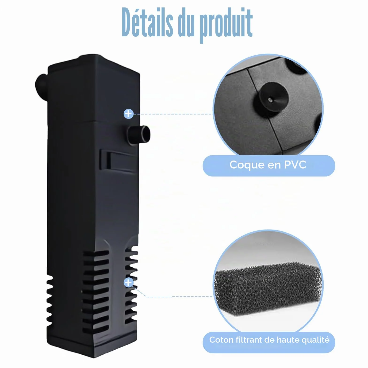 Filtre Intérieur pour Aquarium 20L-40L, 3 en 1 Double Filtration, Eau Douce et Salée