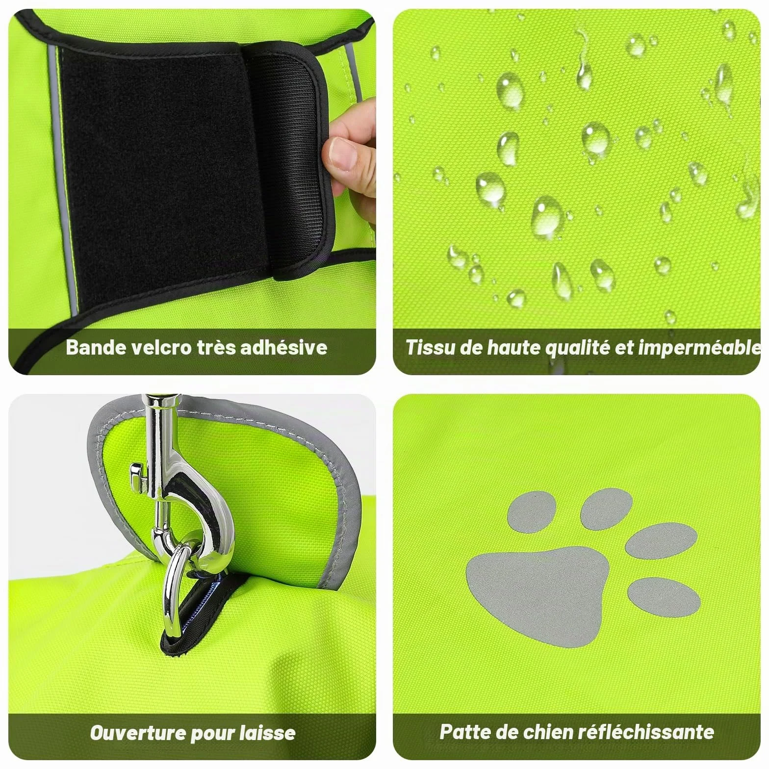 Manteau Chien Imperméable Réglable avec Capuchon, Manteaux Pluie Réfléchissants pour Chiens Petits, Moyens et Gros, 100% Étanche et Aéré
