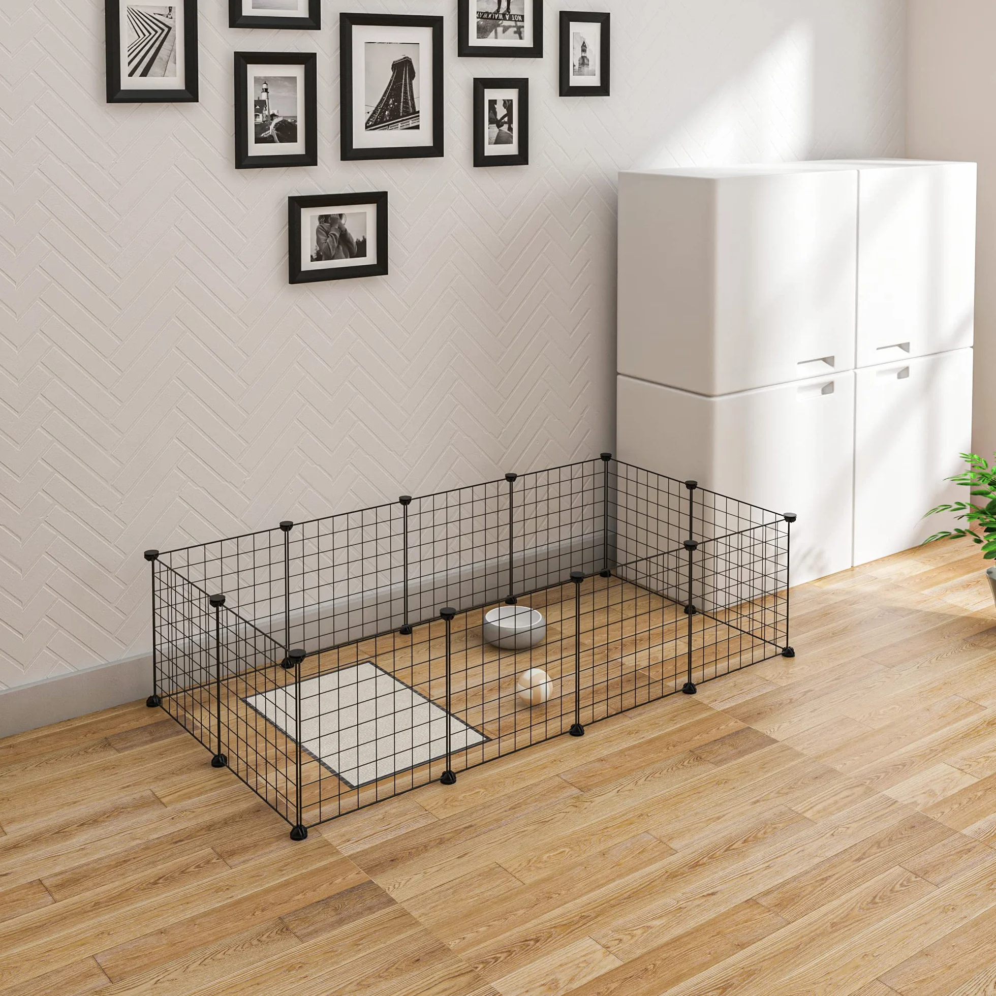 EUGAD Enclos Lapin Parc Intérieur Métallique Noir Lot 12 Panneaux Grillagés 142x72x36CM
