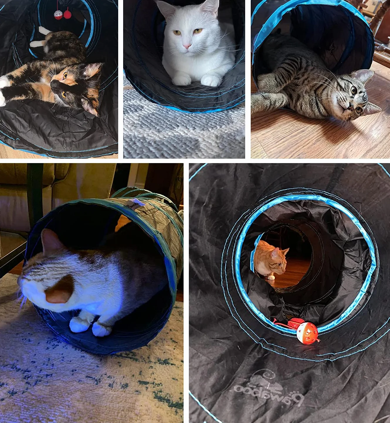 Pawaboo Tunnel Pliable en Forme de S, Jouet Interactif Tube avec Pompon et Cloches pour Chat Chiot Lapin - Noir
