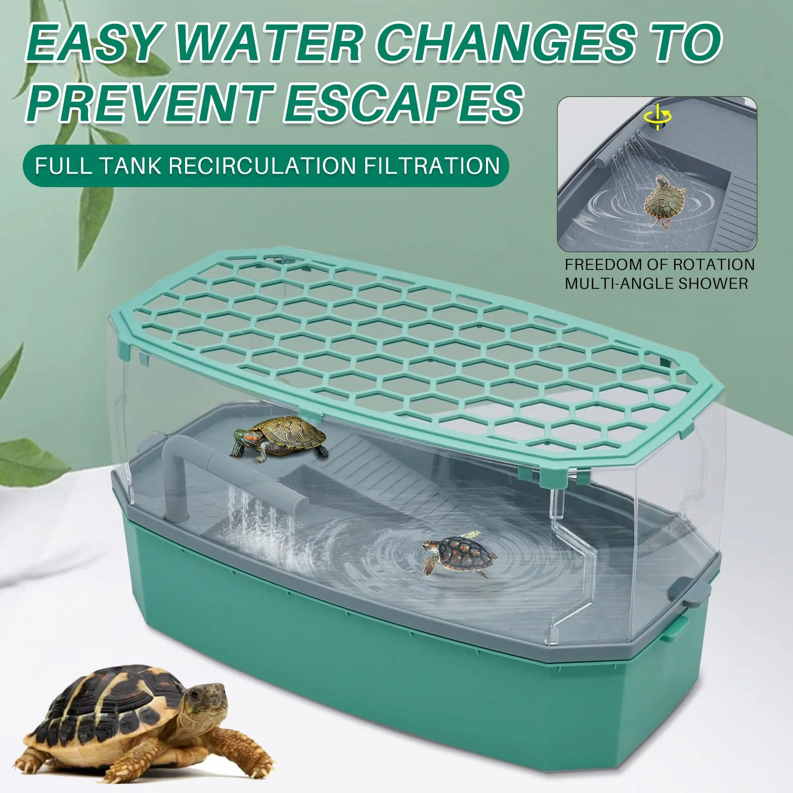 Turtle Tank Aquarium avec Pompe à Eau Habitat de Reptile Terrarium Plateforme Basking Système de Douche