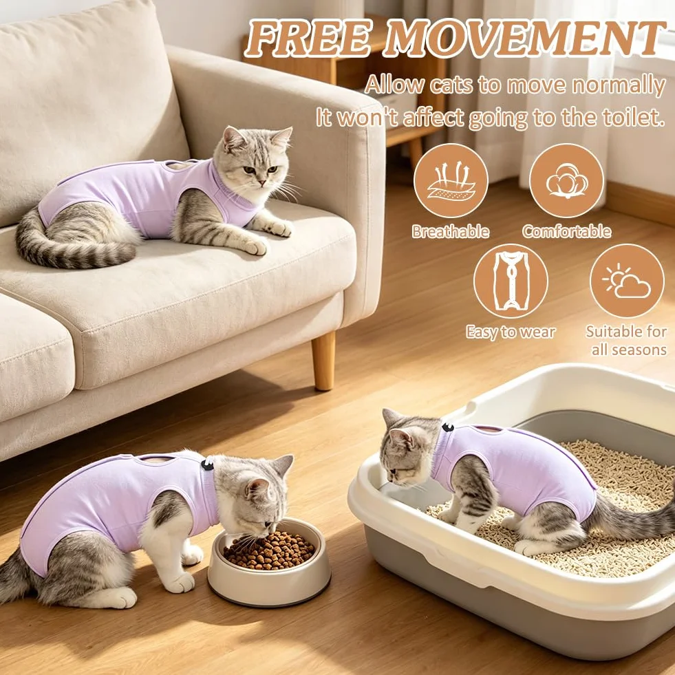 OFFCUP Gilet de Récupération Chat 2 PCS Protection Léchage Plaies Abdominales Violet