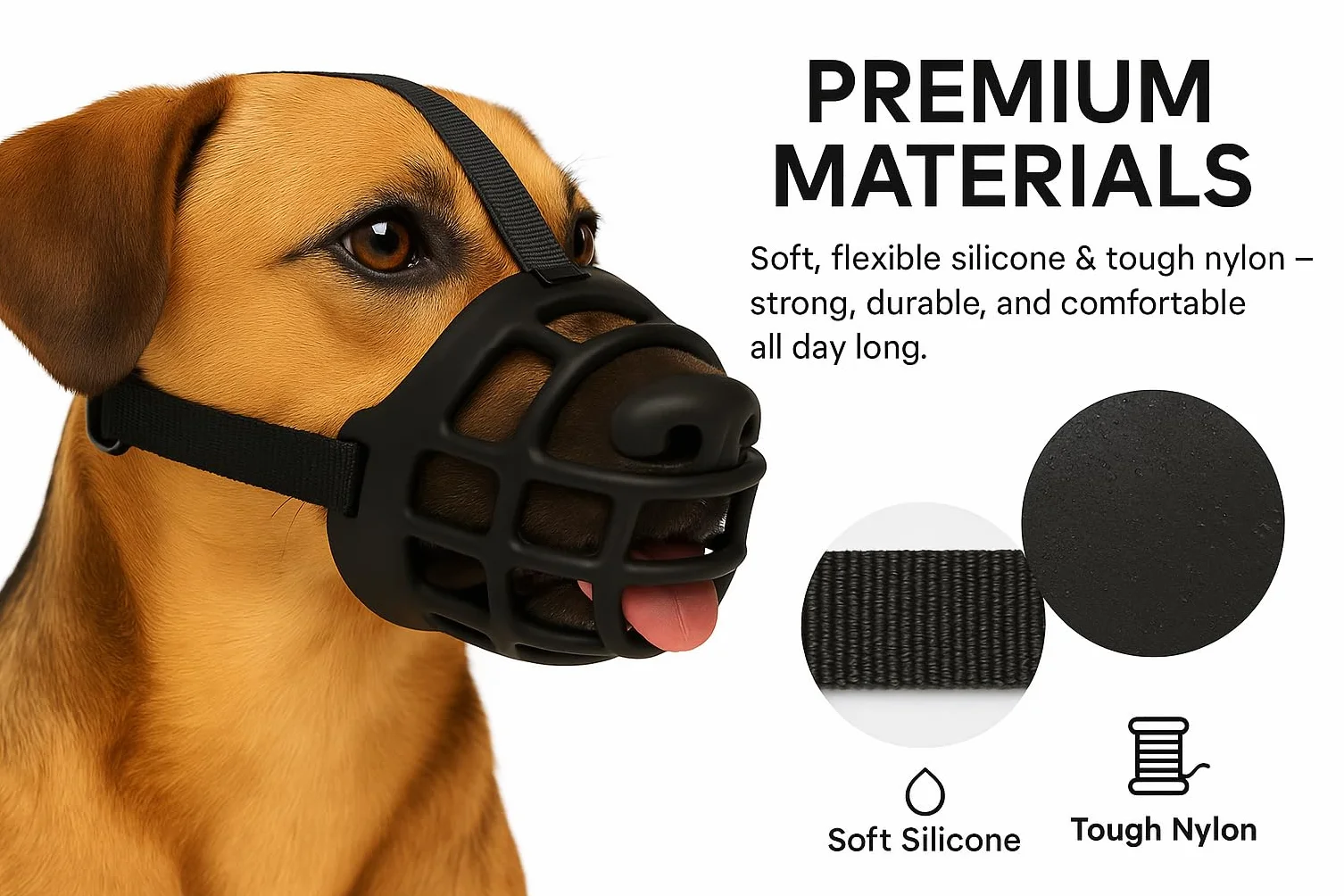 Museliere pour Chiens – Flamingo Muzzle Benzo Noir – Taille L – Silicone Souple – Sangles Réglables – Sécurité et Confort