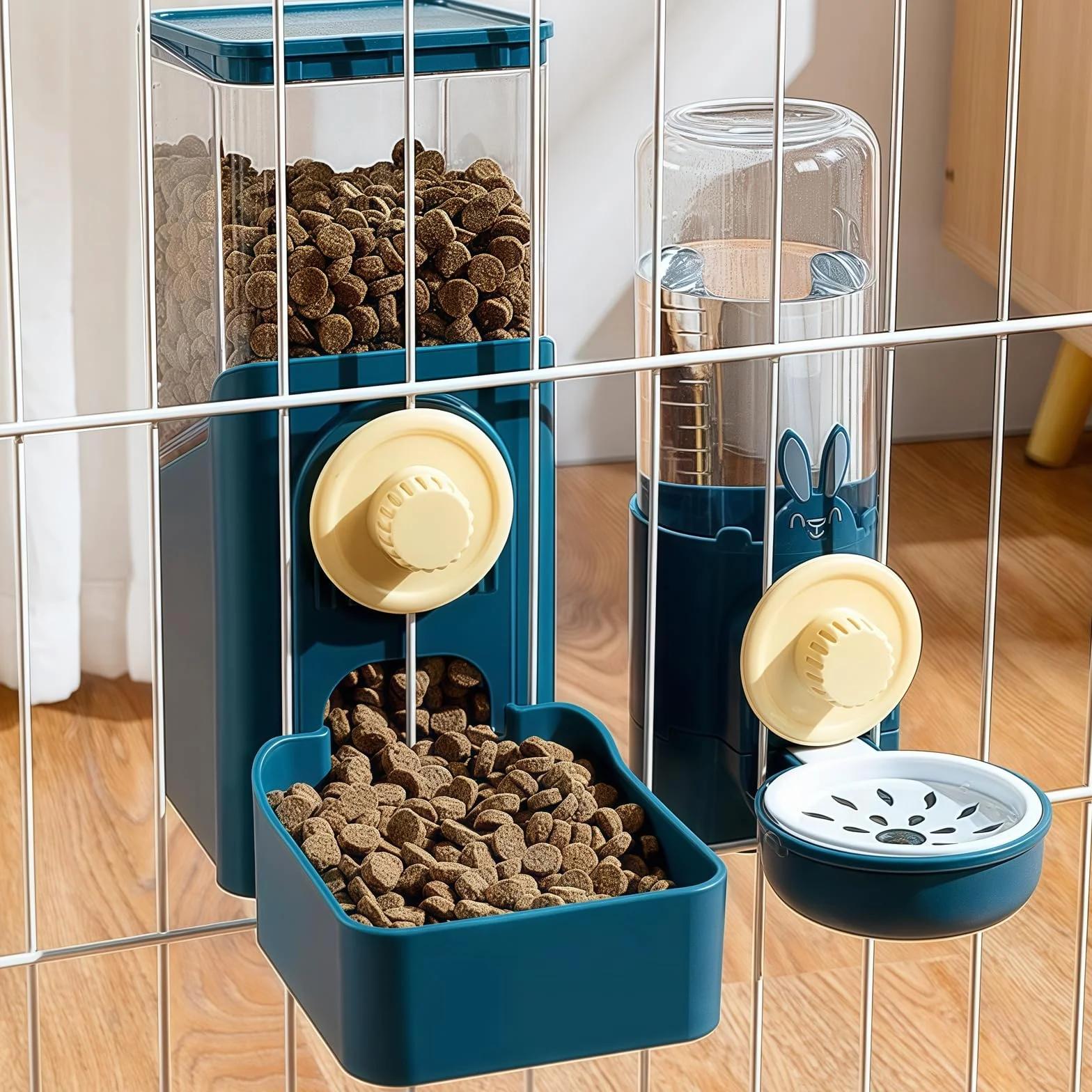 Cage suspendu avec fontaine pour animaux de compagnie cochons d'Inde distributeur automatique de nourriture chats lapins chiens