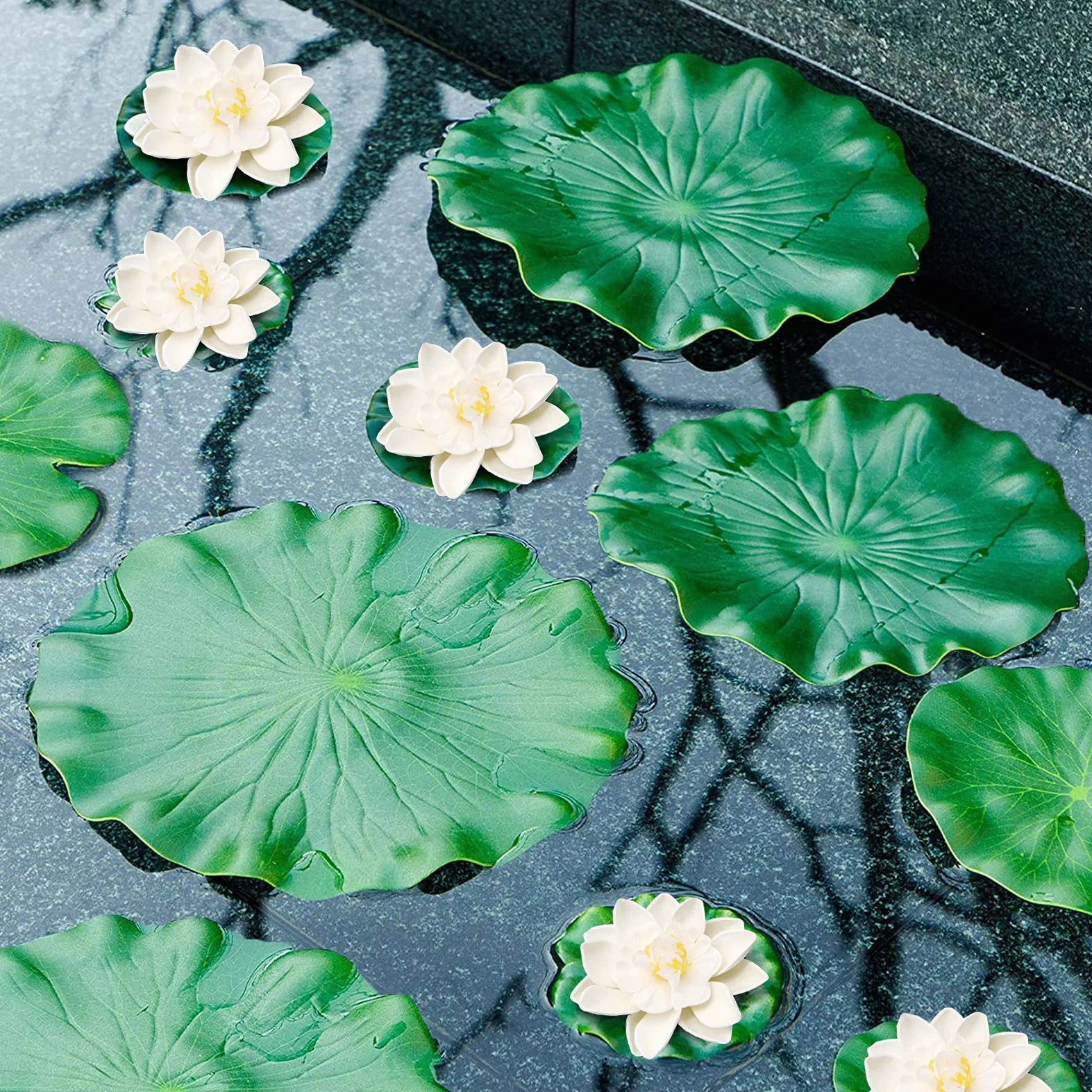 Nénuphars flottants artificiels mousse pour aquarium décorations flottantes (Blanc)