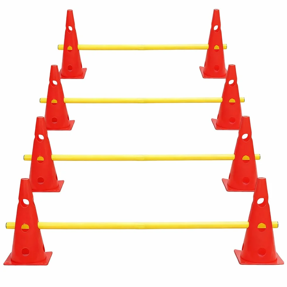 Haies d'Entraînement Agilité pour Chien, Saut Obstacle 8 Cônes 32cm + 4 Barres 80cm
