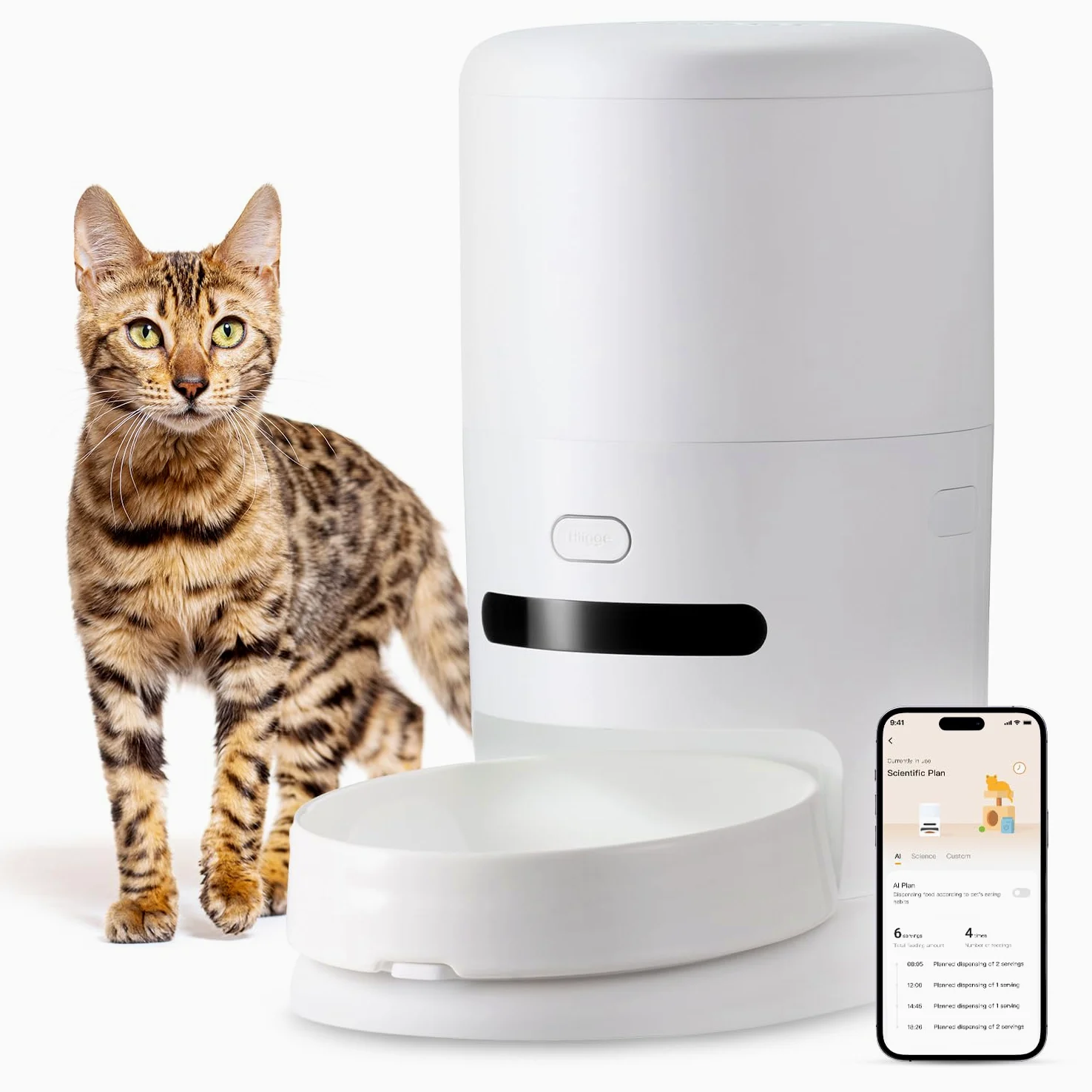Distributeur Croquettes Chat Automatique,2.4G WiFi,4.3L Distributeur Automatique de Croquettes Chien avec APP,Plan d'alimentation AI,Bol en céramique - Blanc