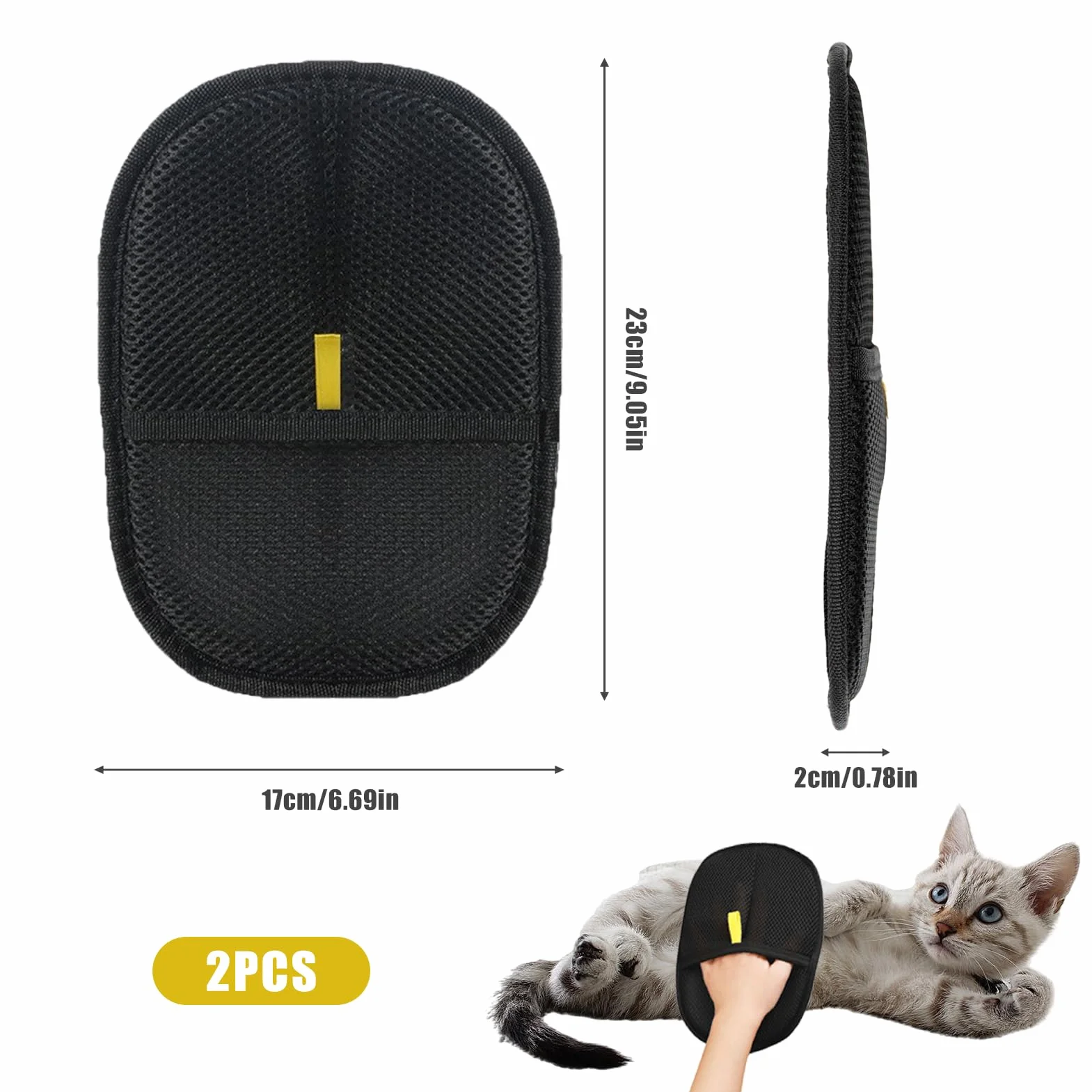 Zovator Lot de 2 gants d'épilation pour chats et chiens, gants de toilettage double face réutilisables