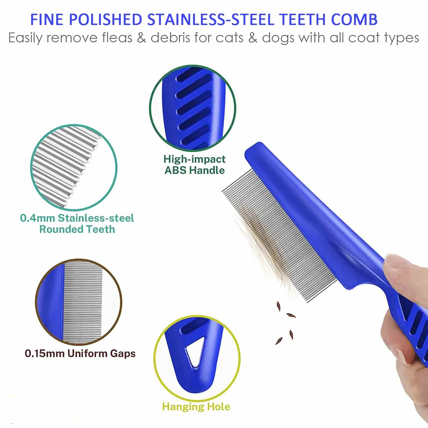 Peignes anti-puces en acier inoxydable double face pour enlever taches larmes, démêlage petits animaux
