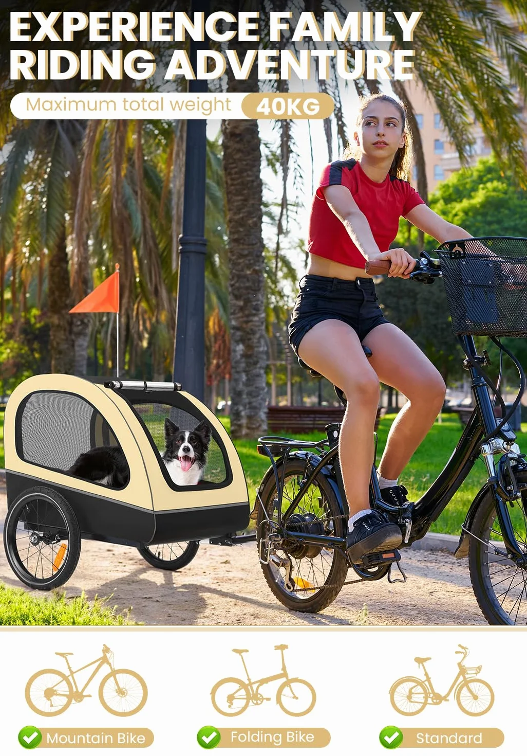 Remorque Velo Chien Transport pour Petits et Moyens Chiens Moins de 40 kg