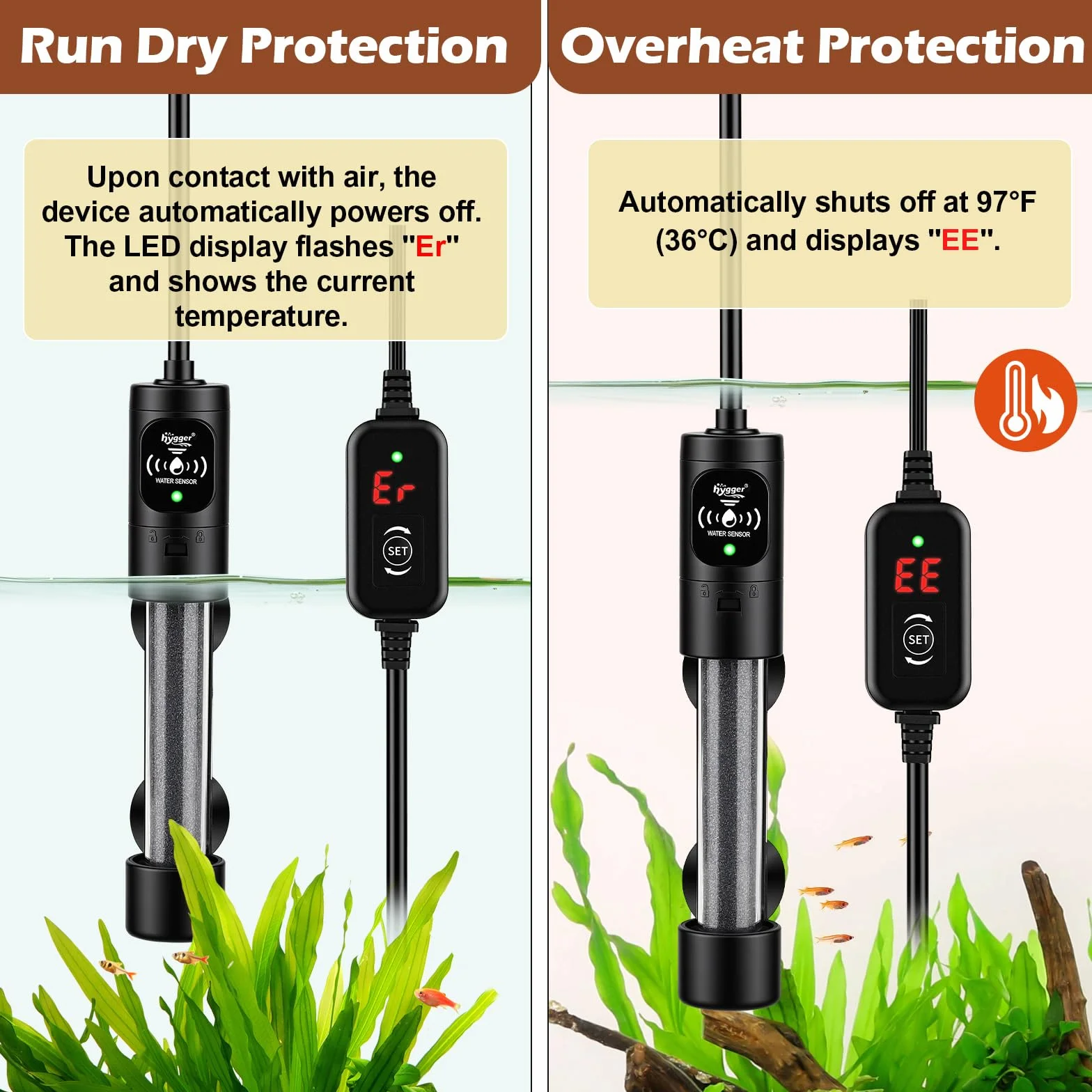 hygger Mini Chauffage Aquarium 50W, Submersible Chauffages pour Aquarium avec Contrôleur de la Température Aquarium Heater de Tortue pour 19 à 38 litres