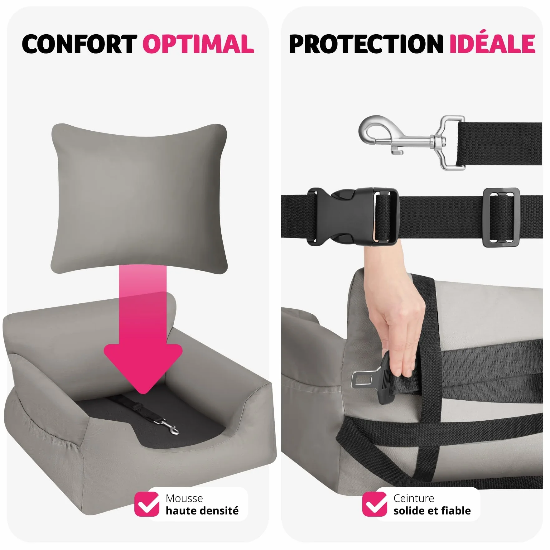 Tectake Siège Auto pour Chien Panier Déhoussable Imperméable Protection Voiture Avant Arrière Ceinture Lit Chien