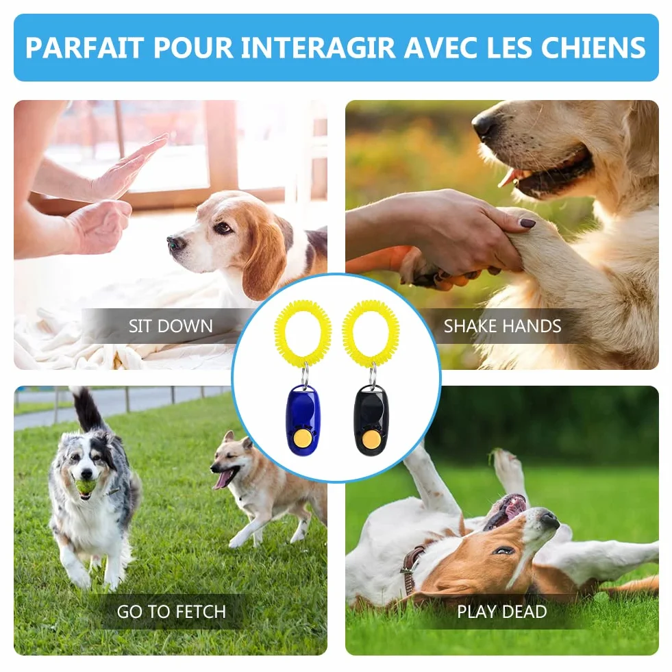 Clickers pour Chien,Clicker Training,Clicker Professionnel pour Doigt avec Bracelet Spirale,Entraînement Dressage pour Chiens Chats,Dressage pour Chien d'entraînement,Training Bouton Cliqueur,2PCS