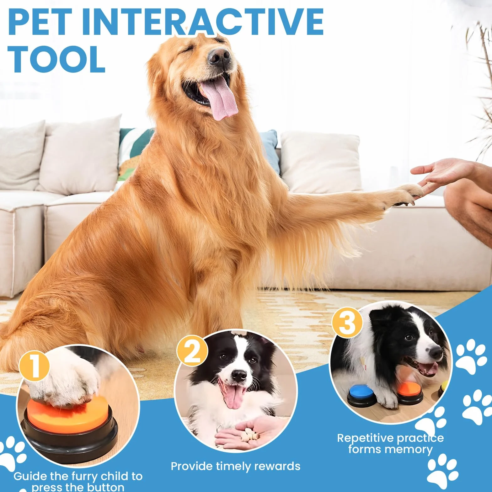 Mein HERZ Lot de 6 Buzzer Enregistrable, Bouton de Communication pour Chien Boutons pour Chien Buzzers pour Formation Chien Chat Jeux Maison,Enregistrement et Lecture de 30 Secondes