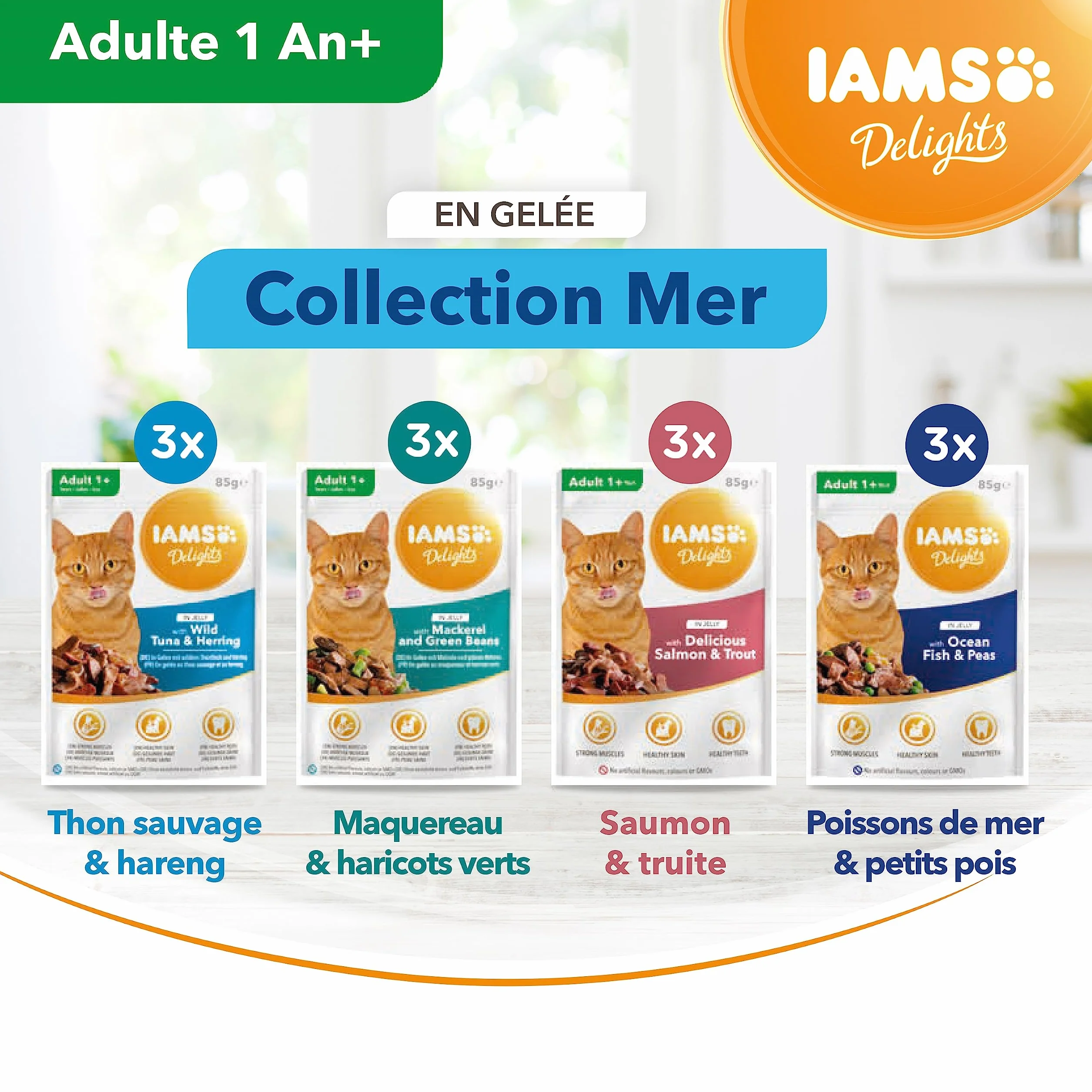 IAMS Chat Adulte Nourriture Humide en gelée Mer Sea Collection 12 sachets x 85g