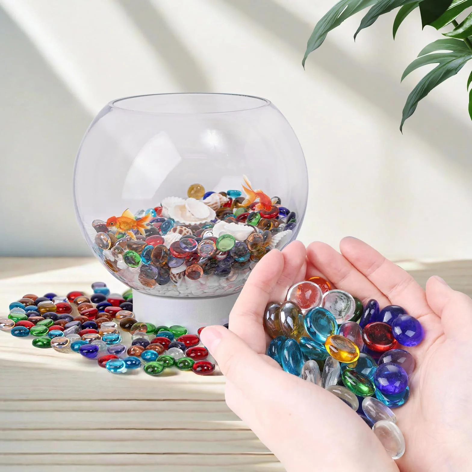 Galets en verre 340 g Petites billes plates pour aquariums