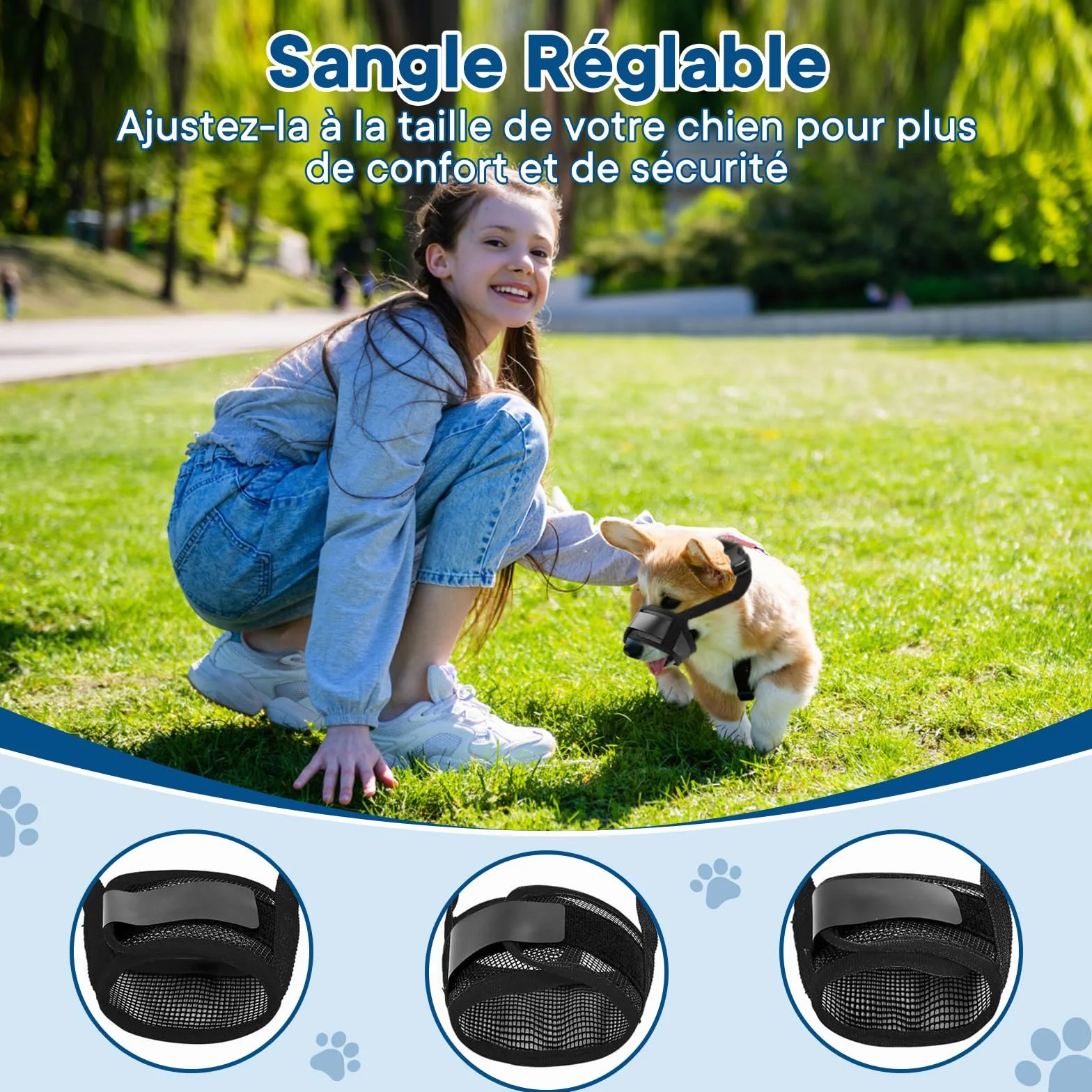Museliere pour Chien, Ajustable pour Muselière Chien, Anti-aboiement et Mastication, Muselière en Maille à Air Doux pour l'entraînement au toilettage (M)