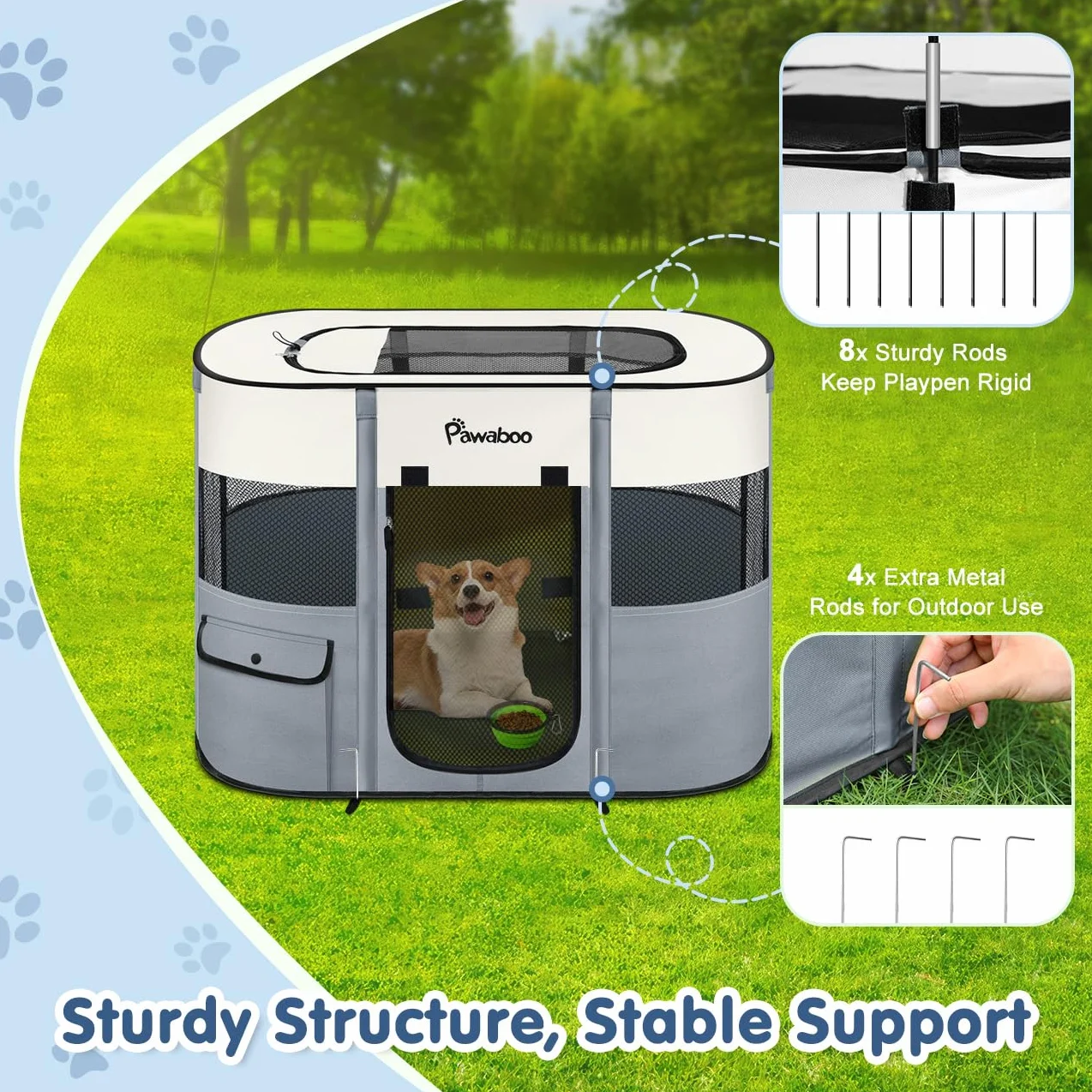 Pawaboo Parc Enclos Pliable Chien Chat, Enclos Intérieur Extérieur Portable, Tissu Oxford, L, Gris