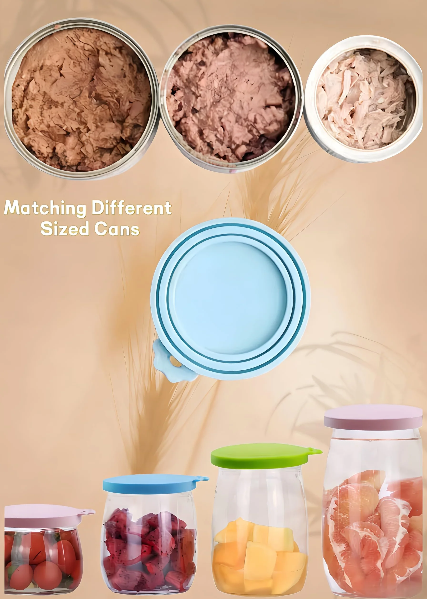 Lot de 3 couvercles universels en silicone pour boîtes de nourriture, adaptés pour le stockage de nourriture pour chat et chien, couvercles hermétiques, en silicone de qualité alimentaire