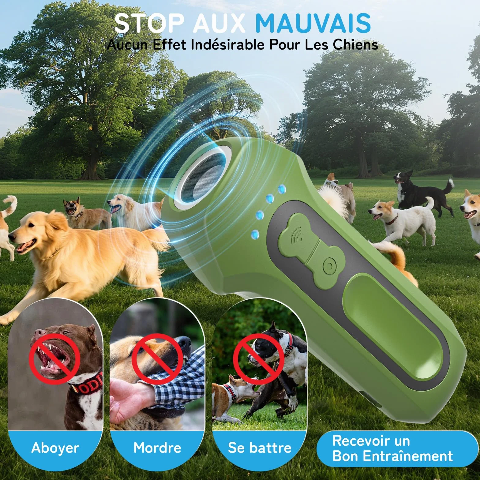 Dispositif Anti Aboiement Chien Ultrasons Portable, Contrôle Aboiements 15m