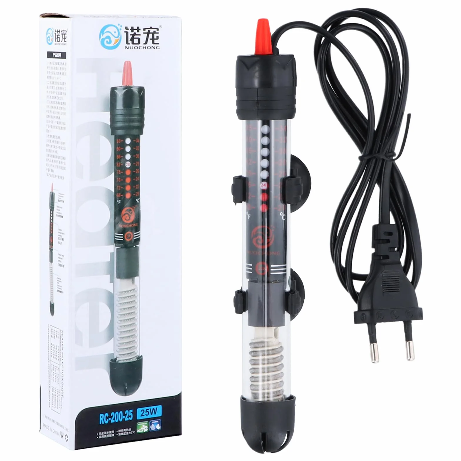 Focanet Chauffage Aquarium 30L, 25W Chauffage d'Aquarium Réglable avec Thermostat 20-34 °C, Thermostat Réglable, Chauffage en Verre Submersible pour Réservoirs à Poissons Et Aquarium