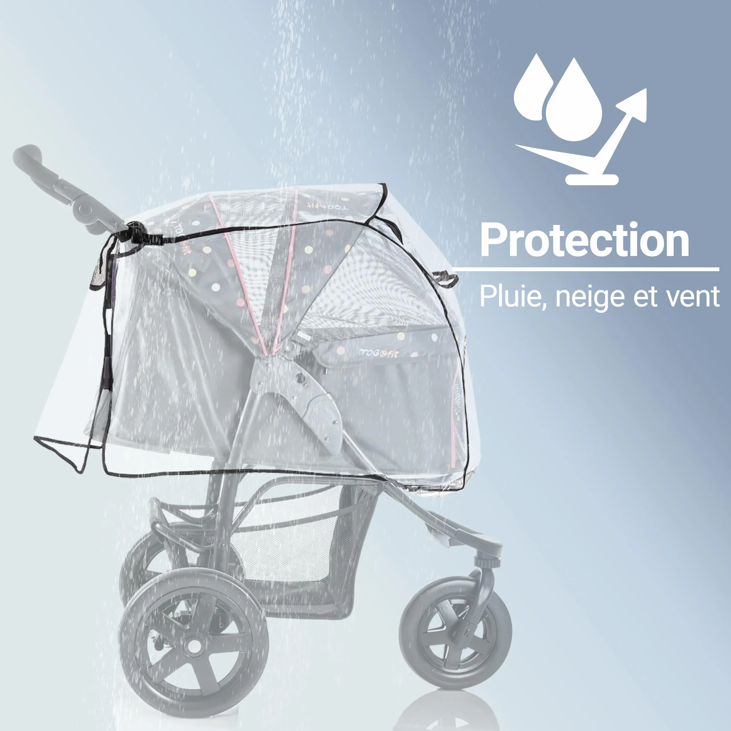 Zamboo Habillage Pluie pour Poussette Chien - Protection Pluie Transparente avec Fenêtre, Compatible TOGfit Pet Roadster