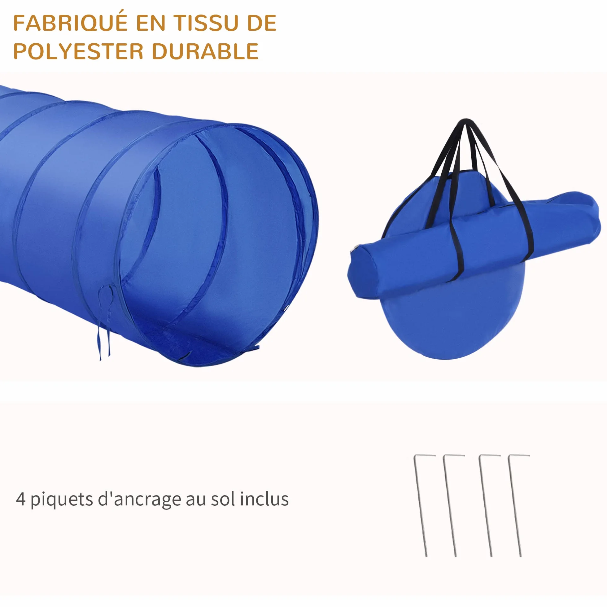 PawHut Agility Sport pour Chiens - Équipement Complet avec Tunnel, Slalom, Zone Repos et 2 Sacs de Transport Bleu Jaune