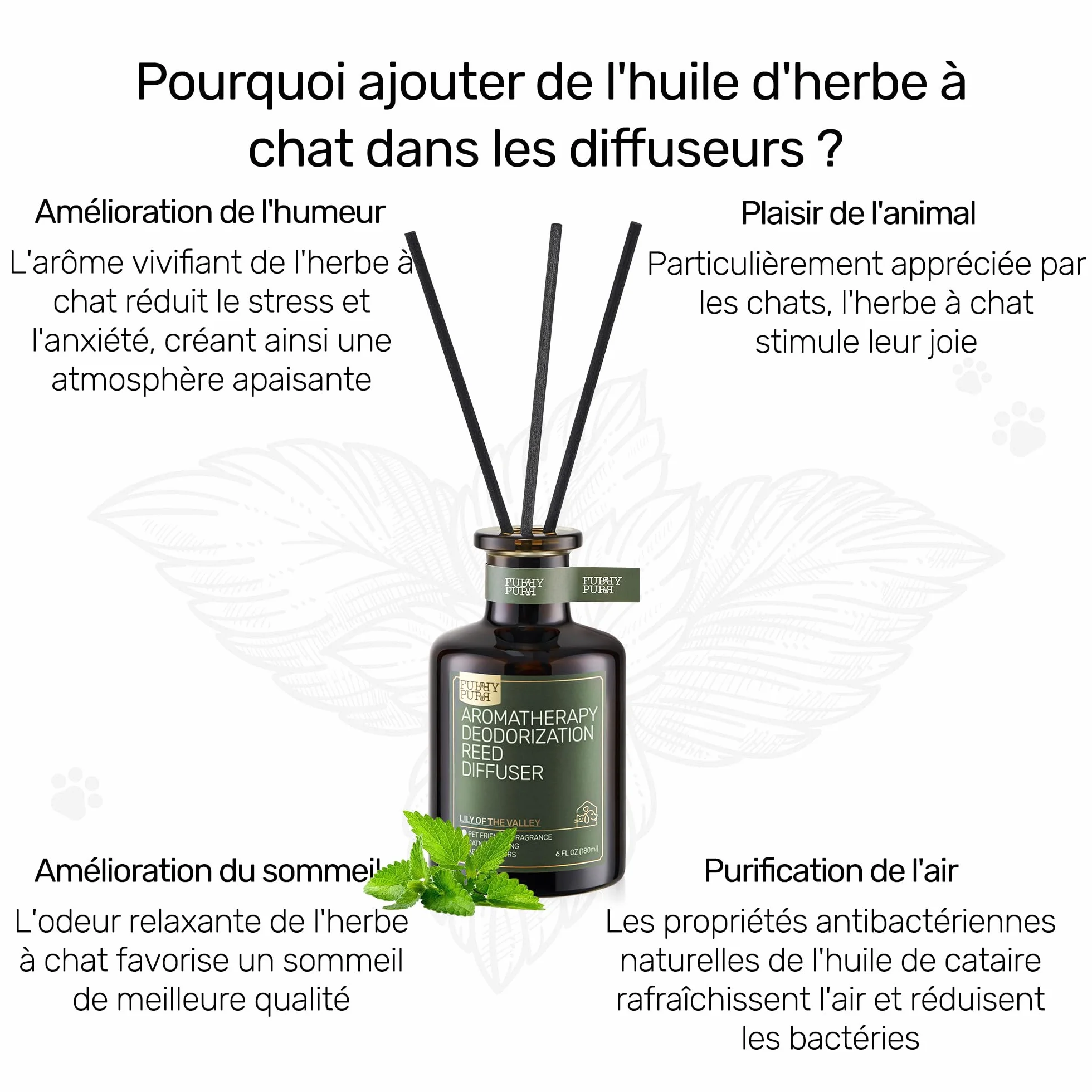 Furry Purr Diffuseur à roseaux éliminateur d'odeurs animaux domestiques Lavande Cèdre Non Toxique 170 g