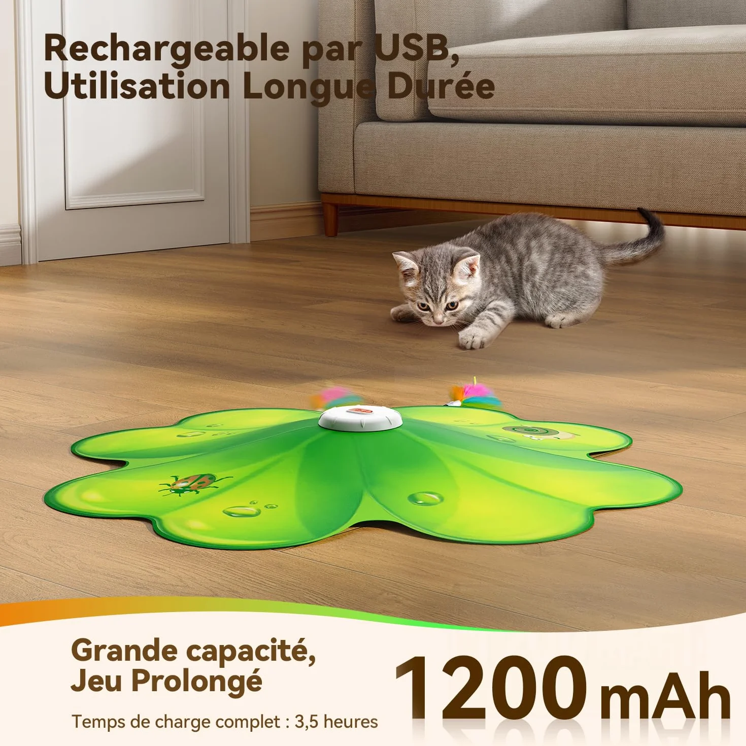 FEELNEEDY Jouet Chat Interactif Rechargeable avec Point Rouge LED et Plumes Mobiles Dissimulées