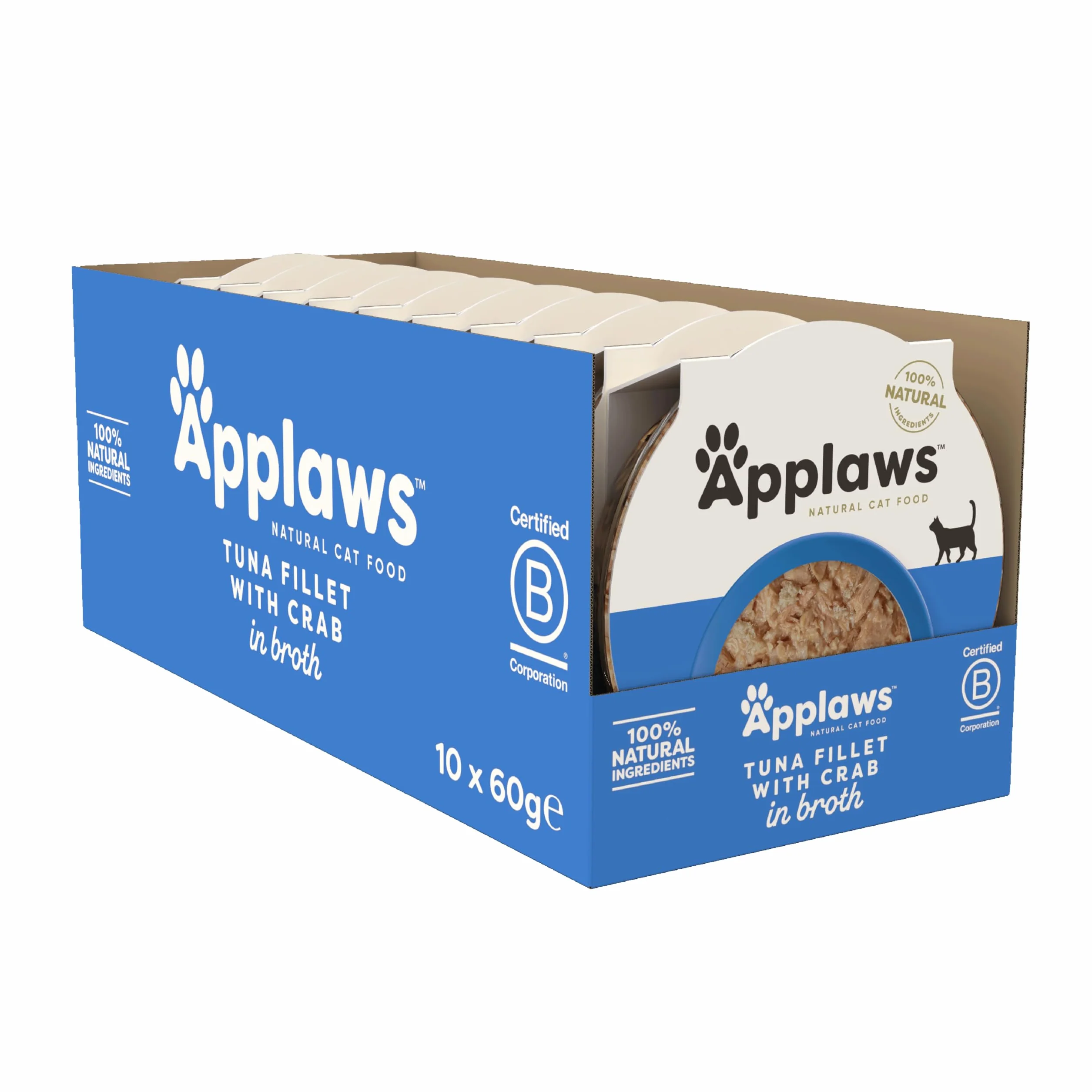 Applaws Aliment pour Chat Thon Fillet avec Crabe en Bouillon 10 x 60g
