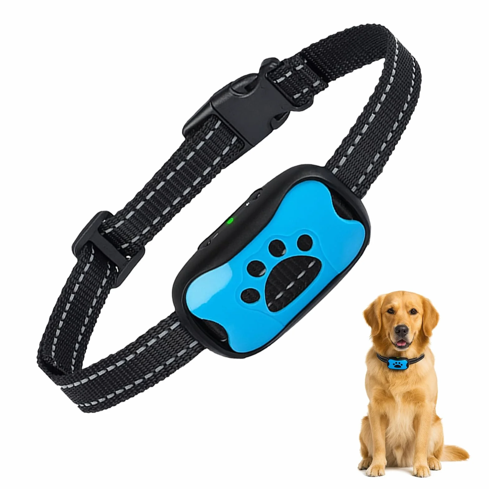 Collier Anti-Aboiement pour Chien sans Douleur, 7 Niveaux Sensibilité, Vibration + Son, Rechargeable (Blue)