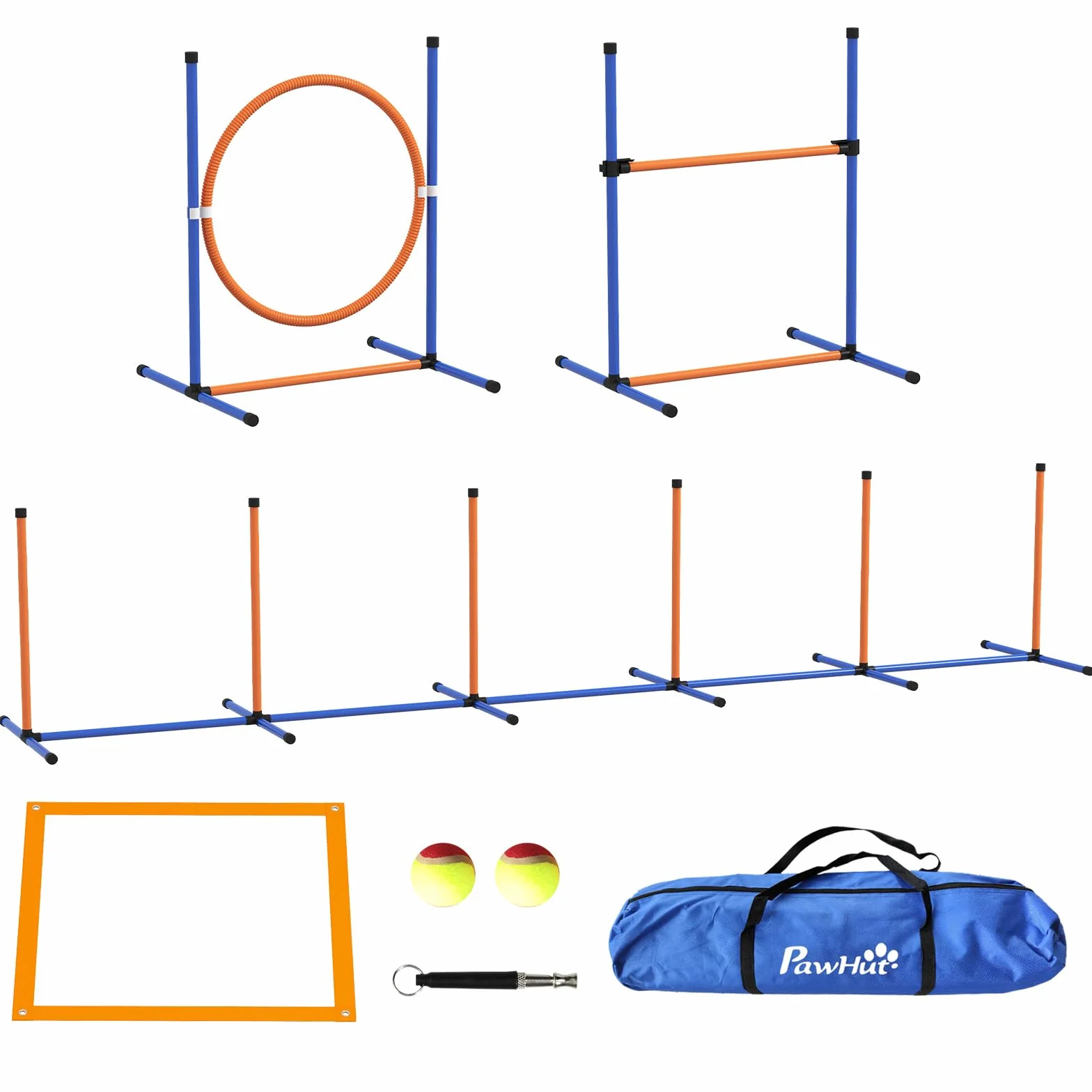 PawHut Kit d'agilité pour Chien 4 pièces avec Slalom, Anneau de Saut, Haies