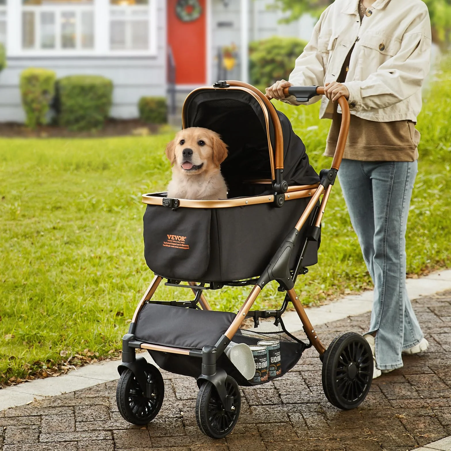 VEVOR Poussette pour Chien 4 Roues Pivotantes avec Freins 30 kg Noir
