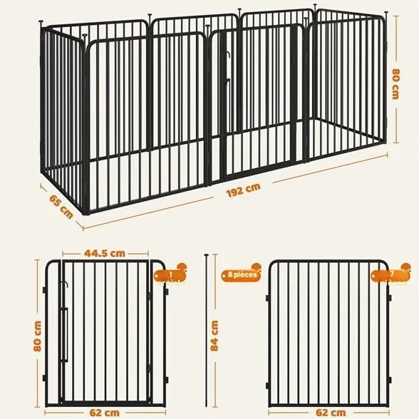 Yaheetech Parc pour Chiens 8 Panneaux 80 cm Hauteur Cage Chenil Chien avec Serrure Fils métalliques 8 mm