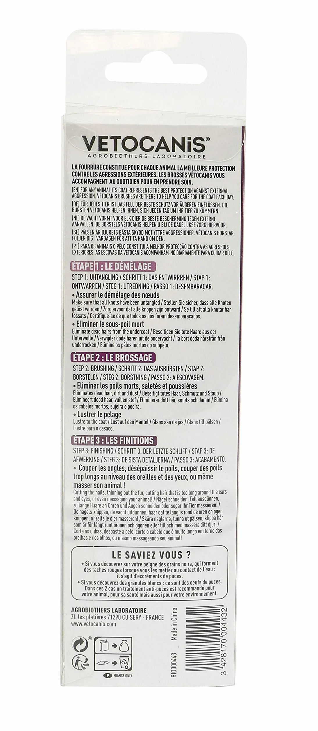 VETOCANIS Peigne Anti-Puces pour Chien, Peigne de Toilettage aux fines dents en Acier Inoxydable