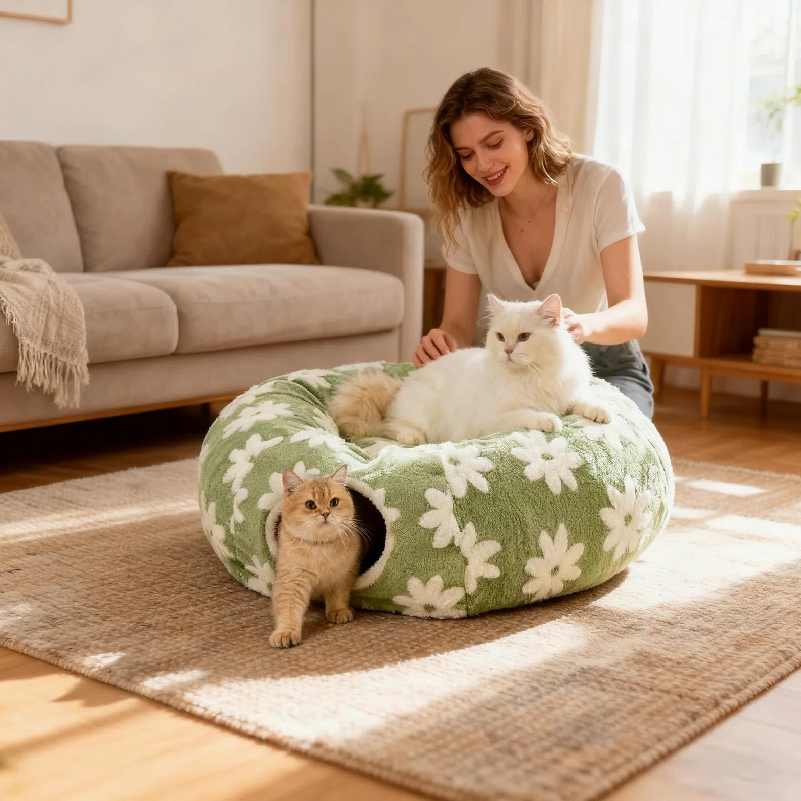 Tunnel pour Chats Jouet Cave en Peluche Lavable avec Balle | Tubes Et Tunnels Interactifs Avec Design Pour Chat Pour Divertissement, Ramper, Gratter, Intérieur, Extérieur, Chatons,