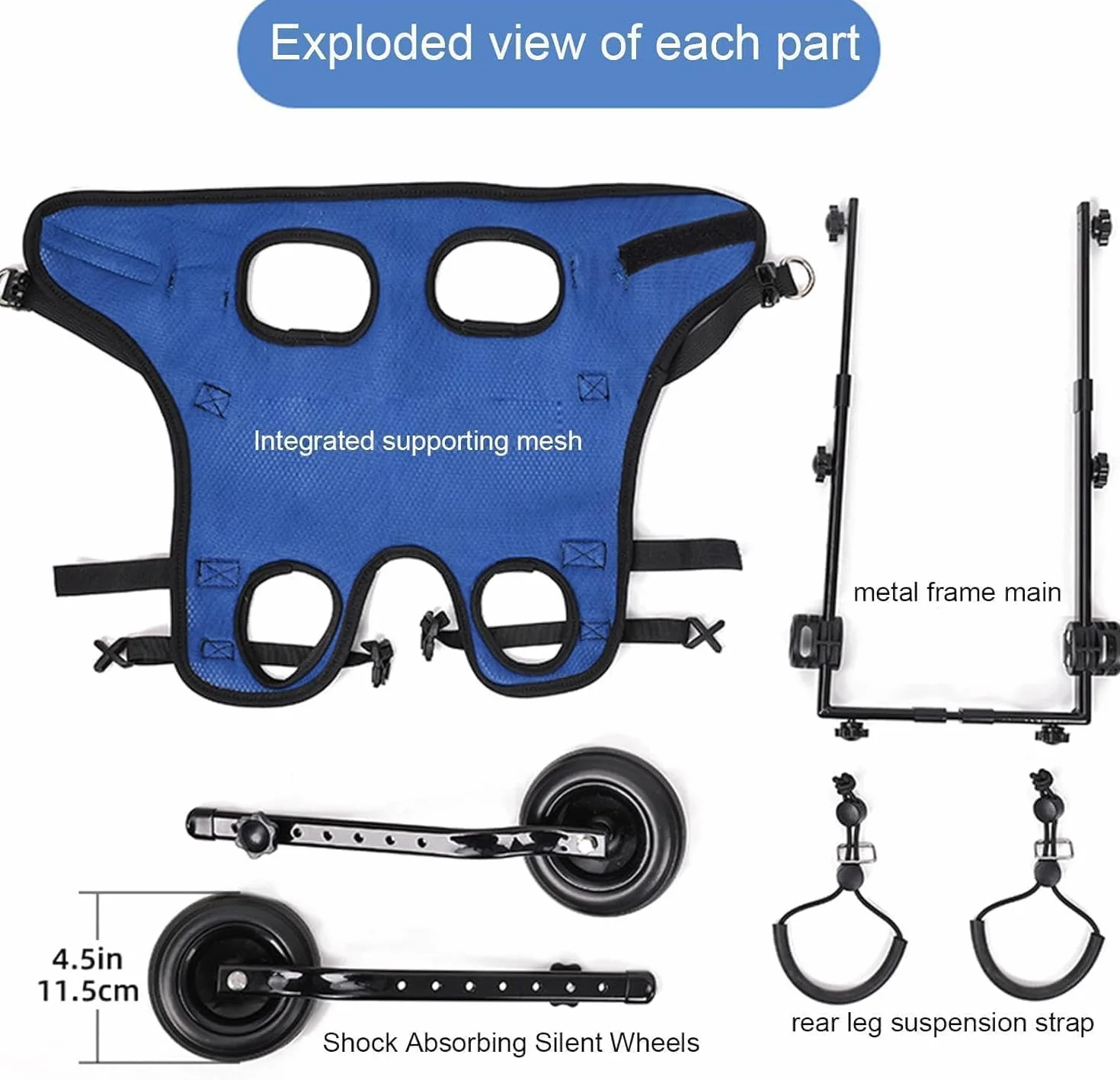 Fauteuil roulant pour chien handicapé, poussette réglable, petit et moyen chien, modèle bleu S