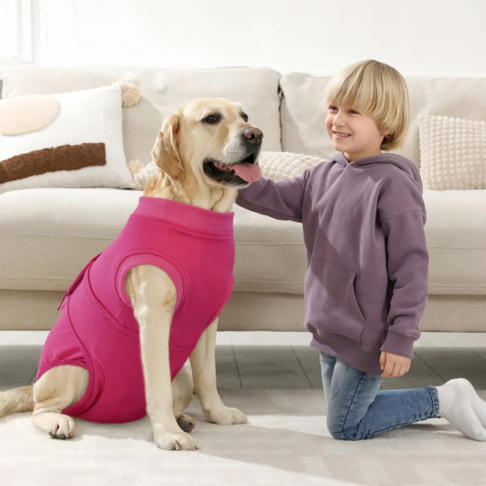 Kuoser Combinaison de récupération XXL pour chien après chirurgie - Gilet post-opératoire réglable rose