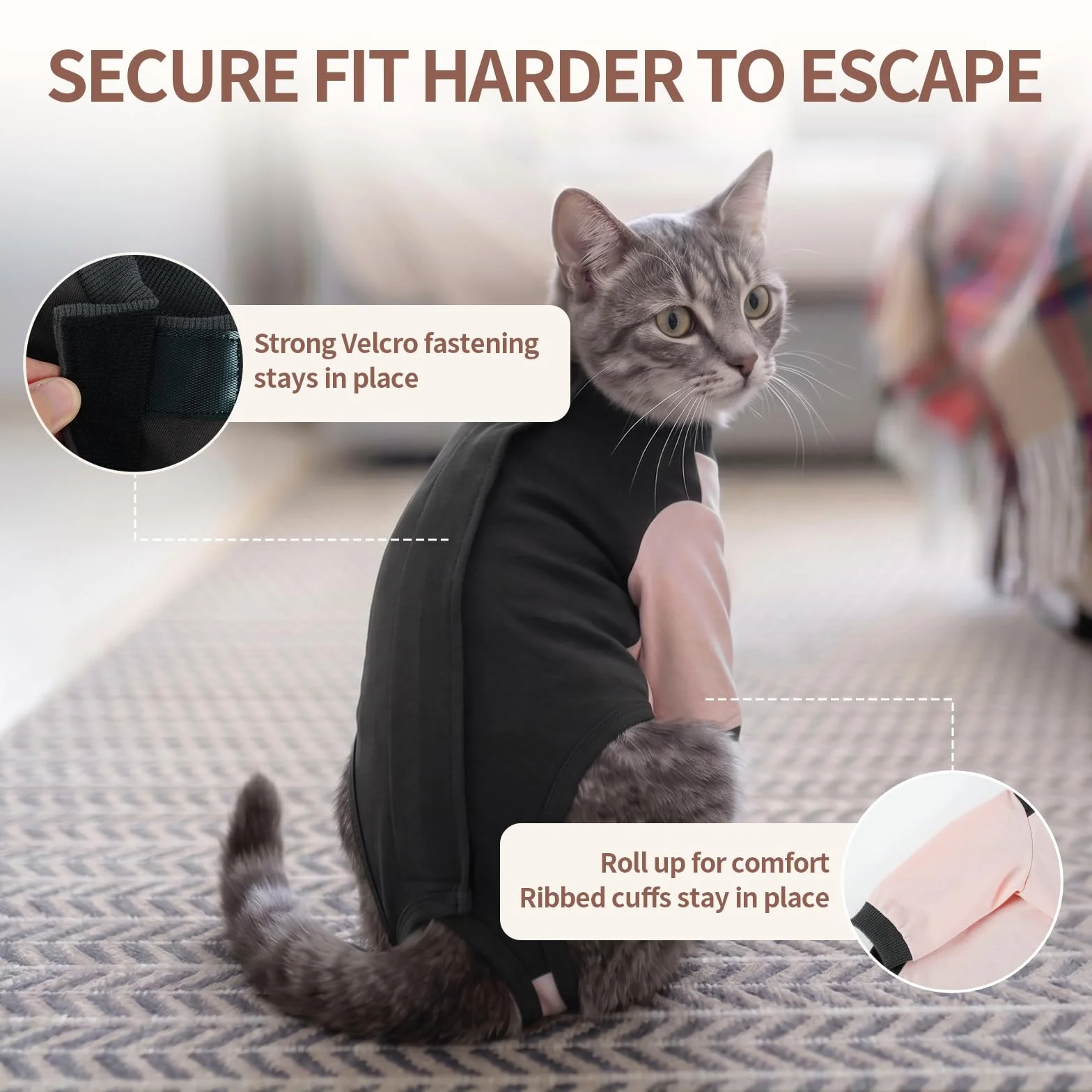 Body Chat Anti Léchage Coton Doux Élastique Vêtement Protection Plaies Abdominales Manches Longues Rose poudré XL