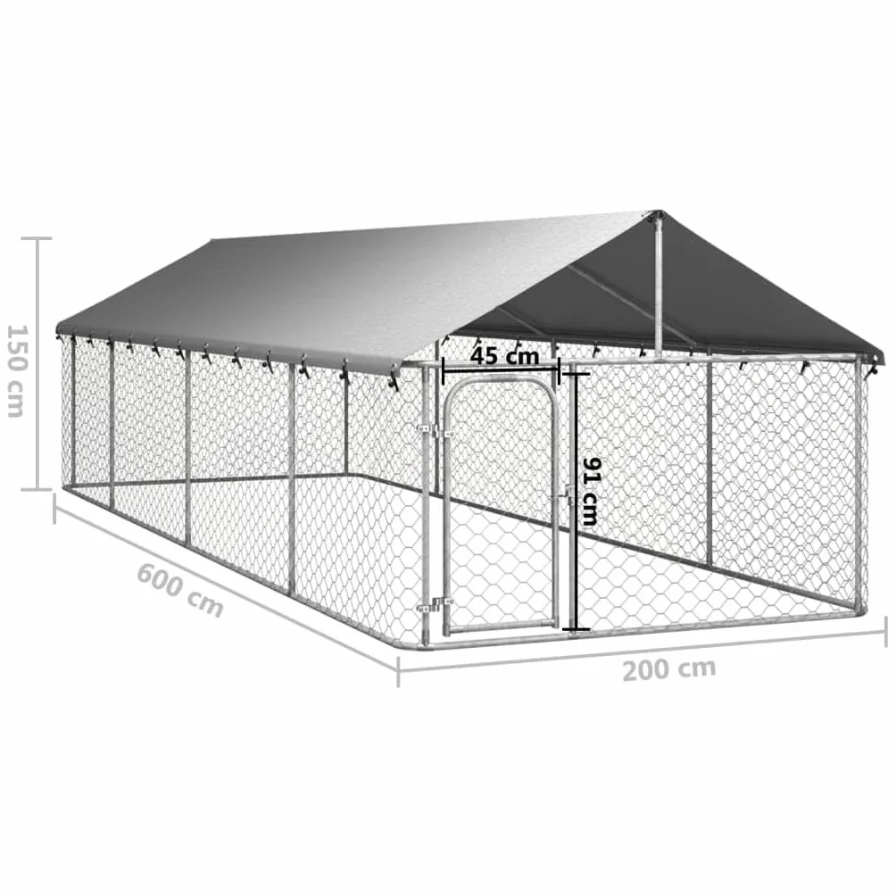 Chenil d'extérieur pour Chien Métal avec Toit 600x200x150 cm